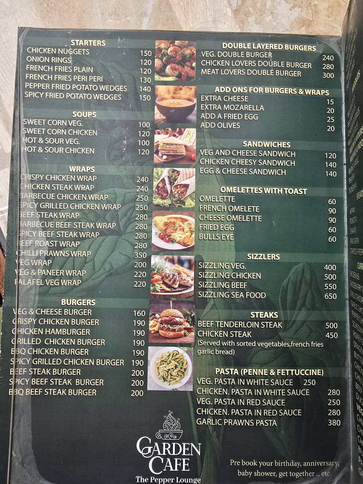 Garden Cafe The Pepper Lounge menu