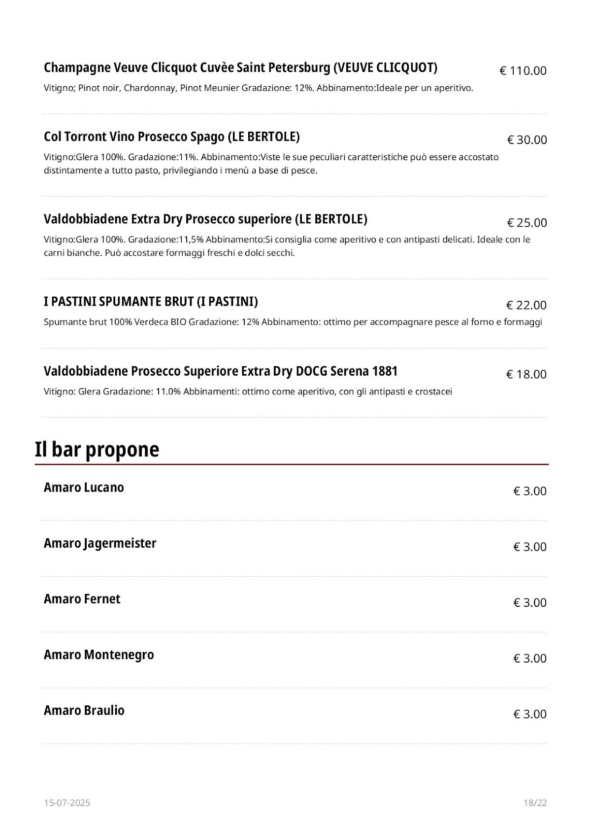 Menu di Fidelio 