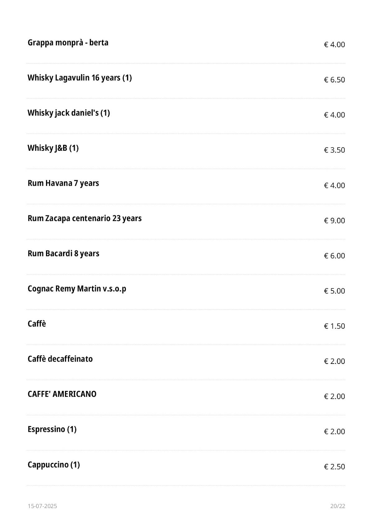 Menu di Fidelio 