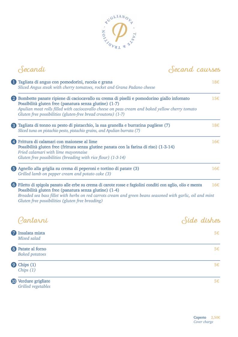 Menu di Ristorante Puglianova 