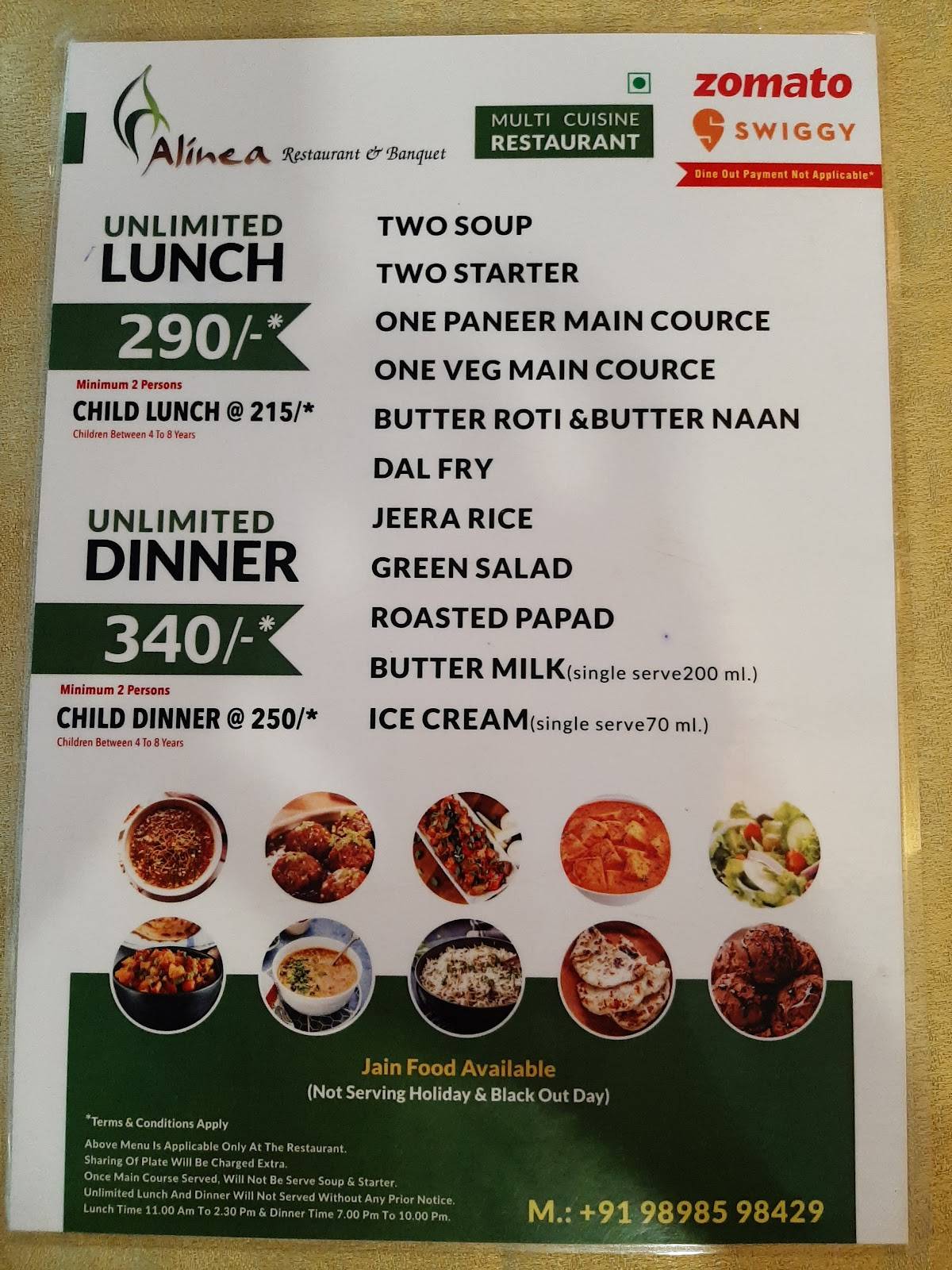 Alinea Restaurant Banquet menu