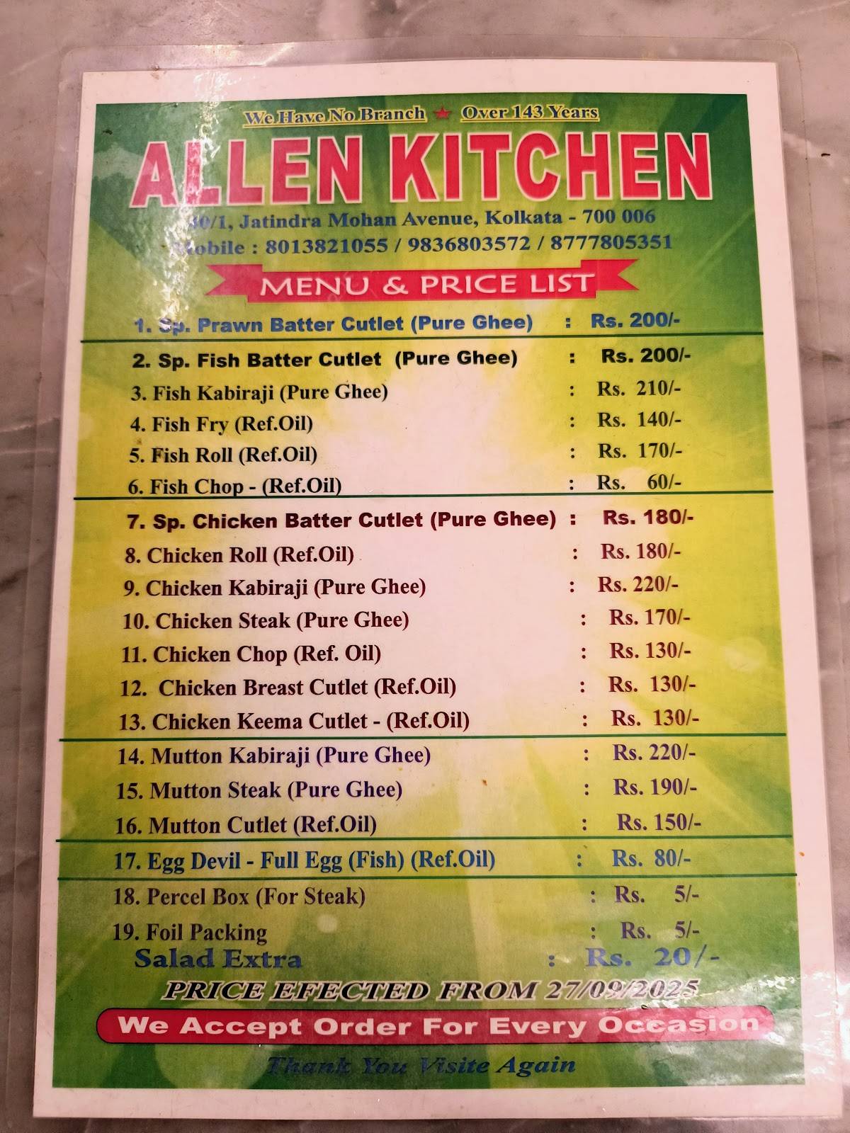 Allen Kitchen menu