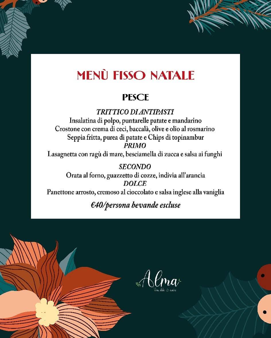Menu di Alma vino, dolci e cucina 