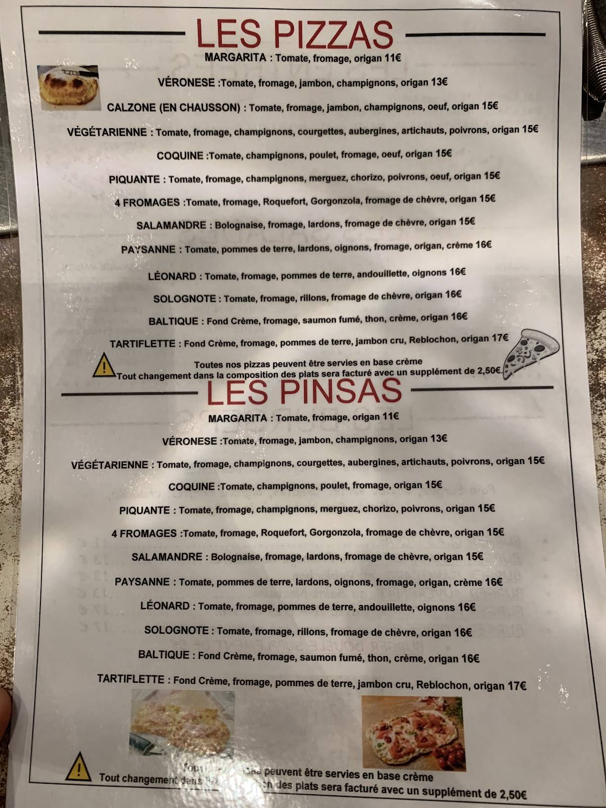 Menu de La Salamandre