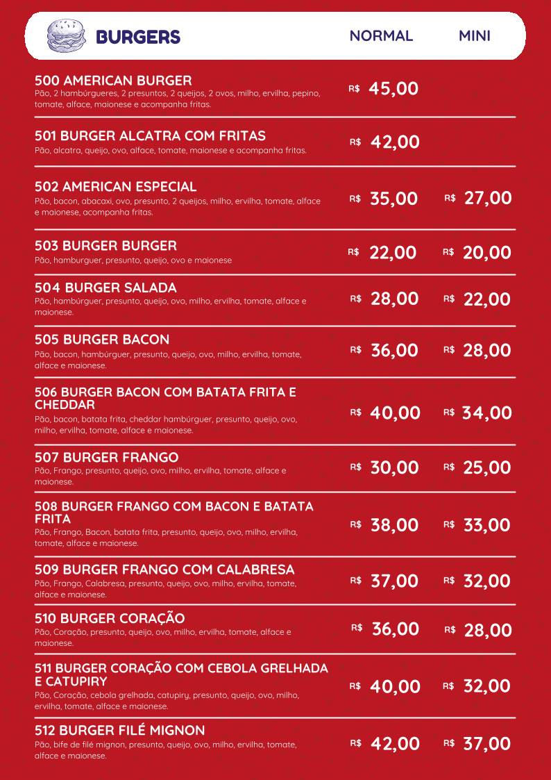 American Burger cardápio