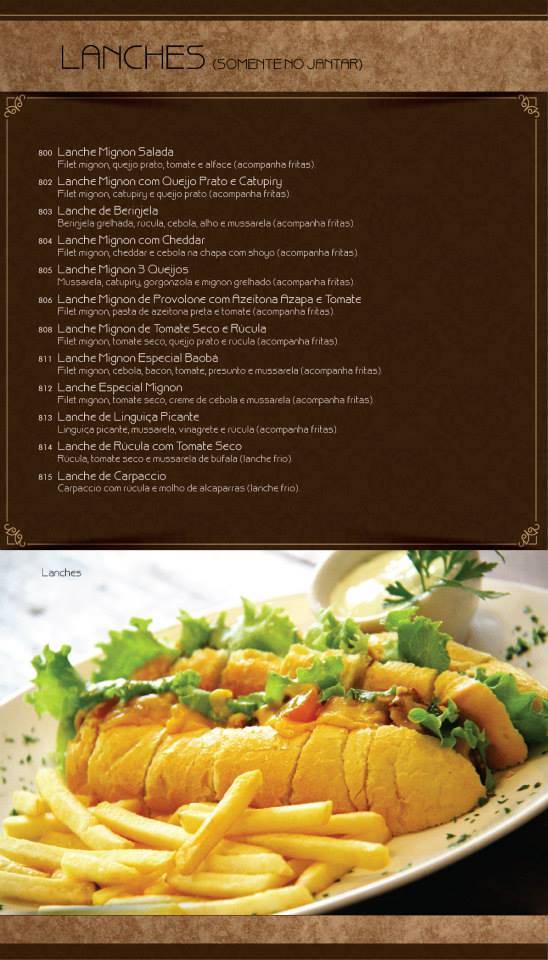 Nyã Baoba cardápio