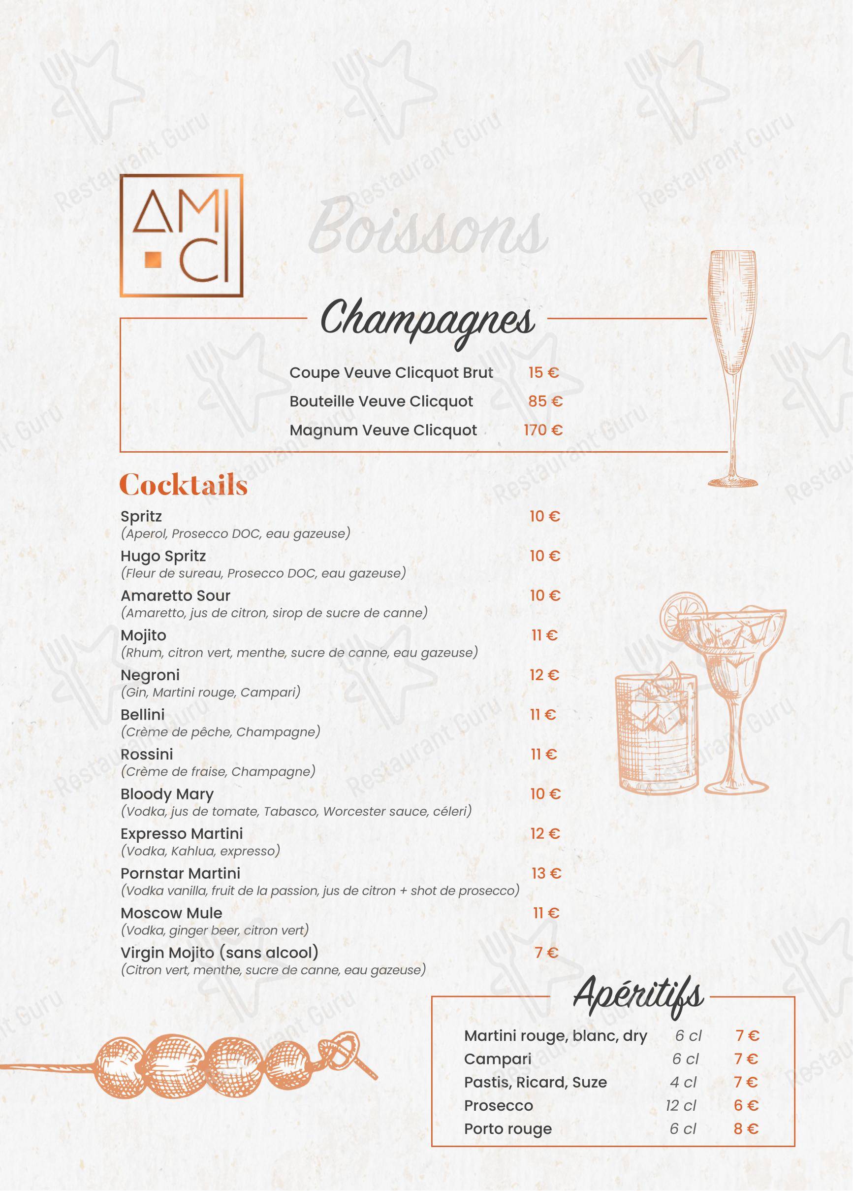 Menu bar pour Amici - Bar à vins italiens pub et bar