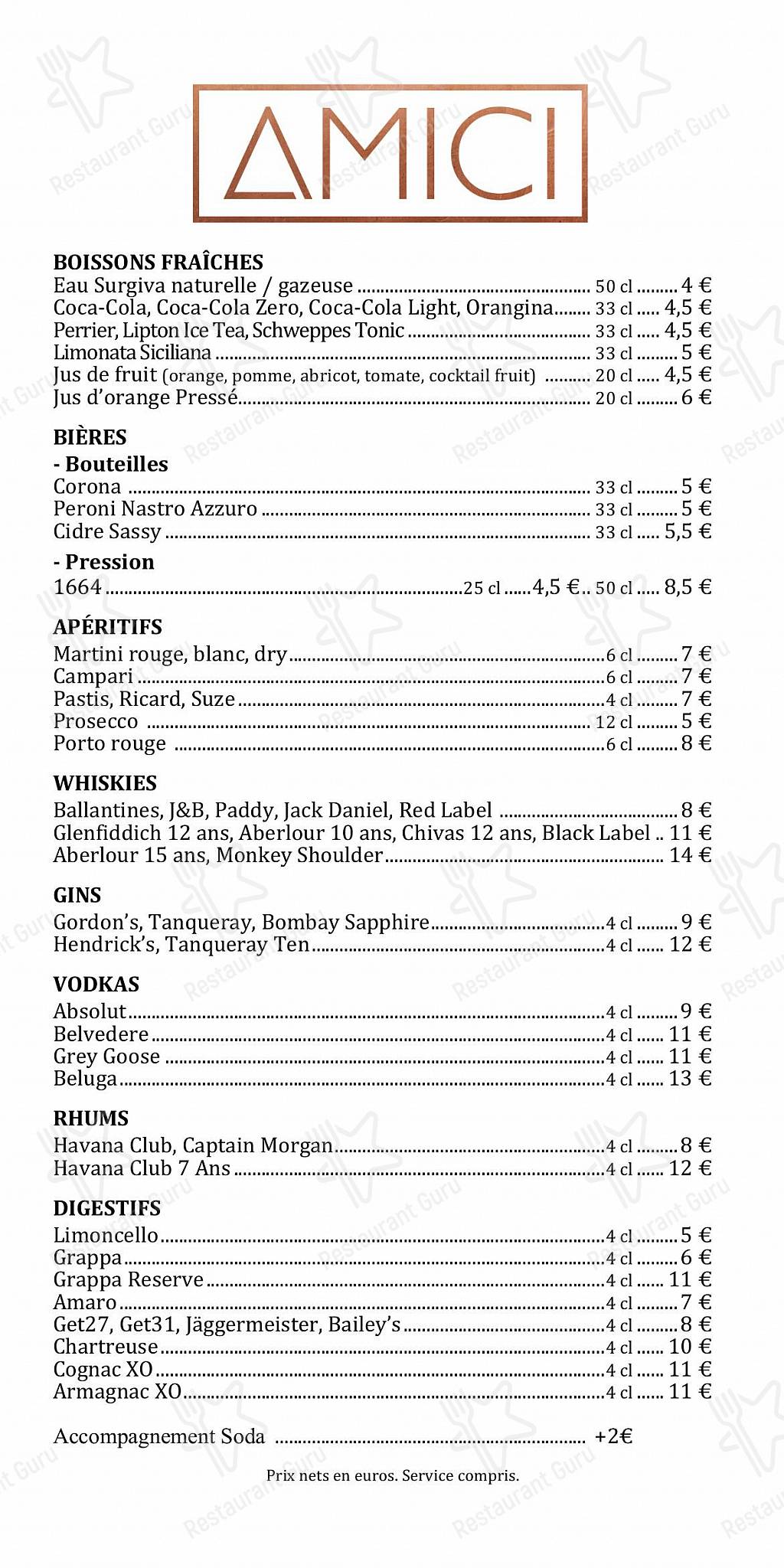 Крафт меню pour Amici - Bar à vins italiens pub et bar