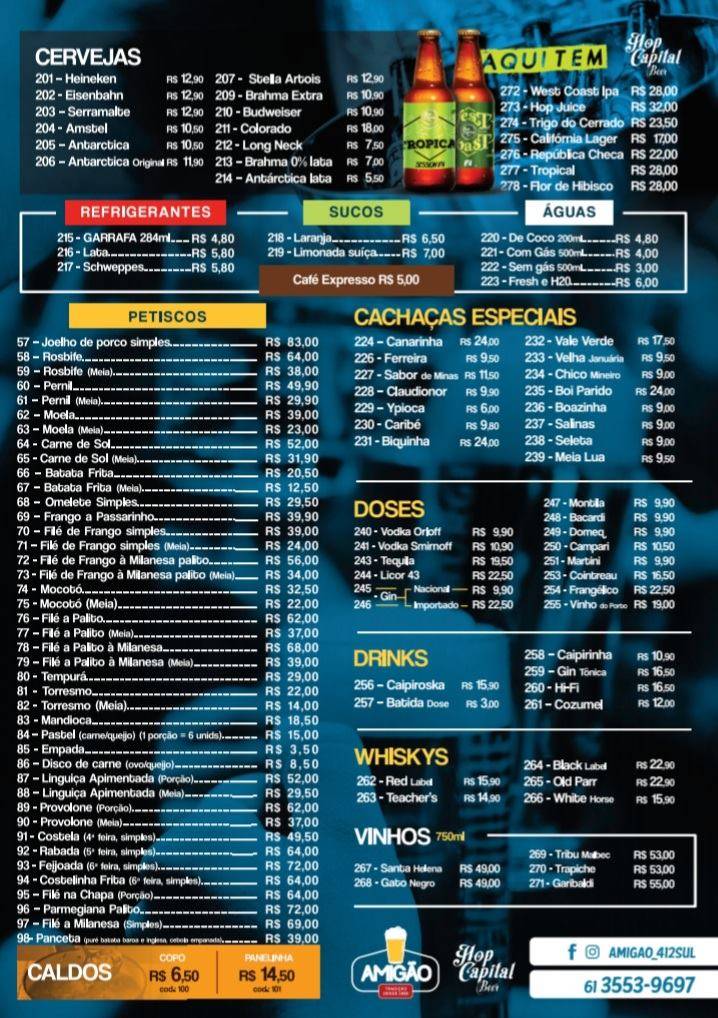 Amigão Bar 412 Sul cardápio