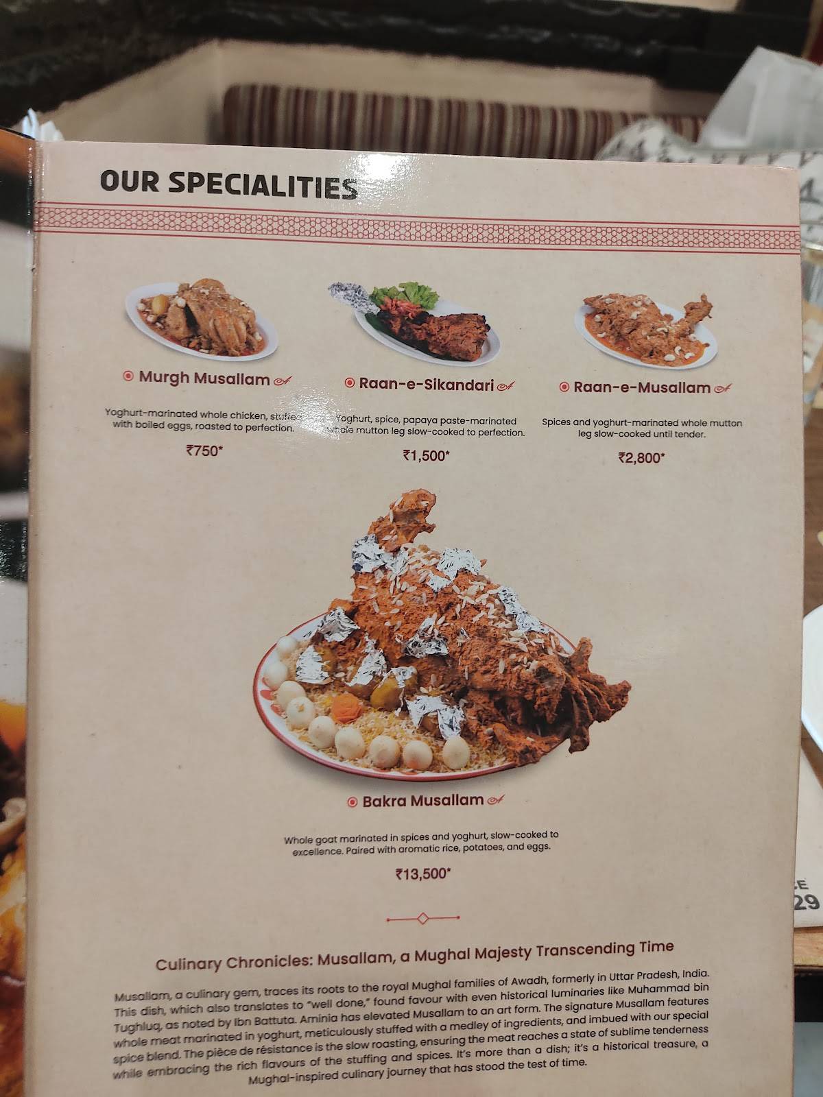 Aminia Restaurant - Golpark menu