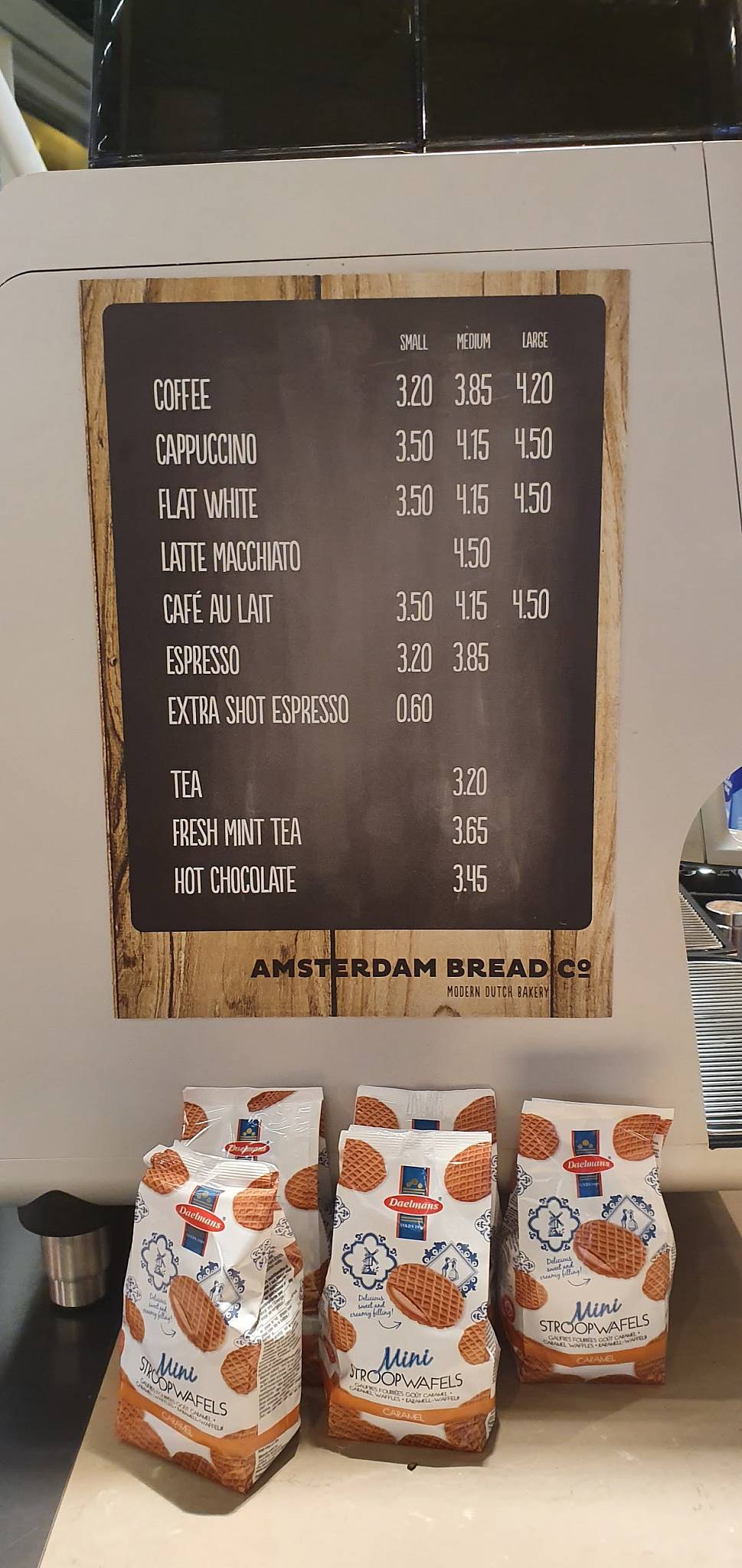 Menu at Amsterdam Bread Company, Schiphol