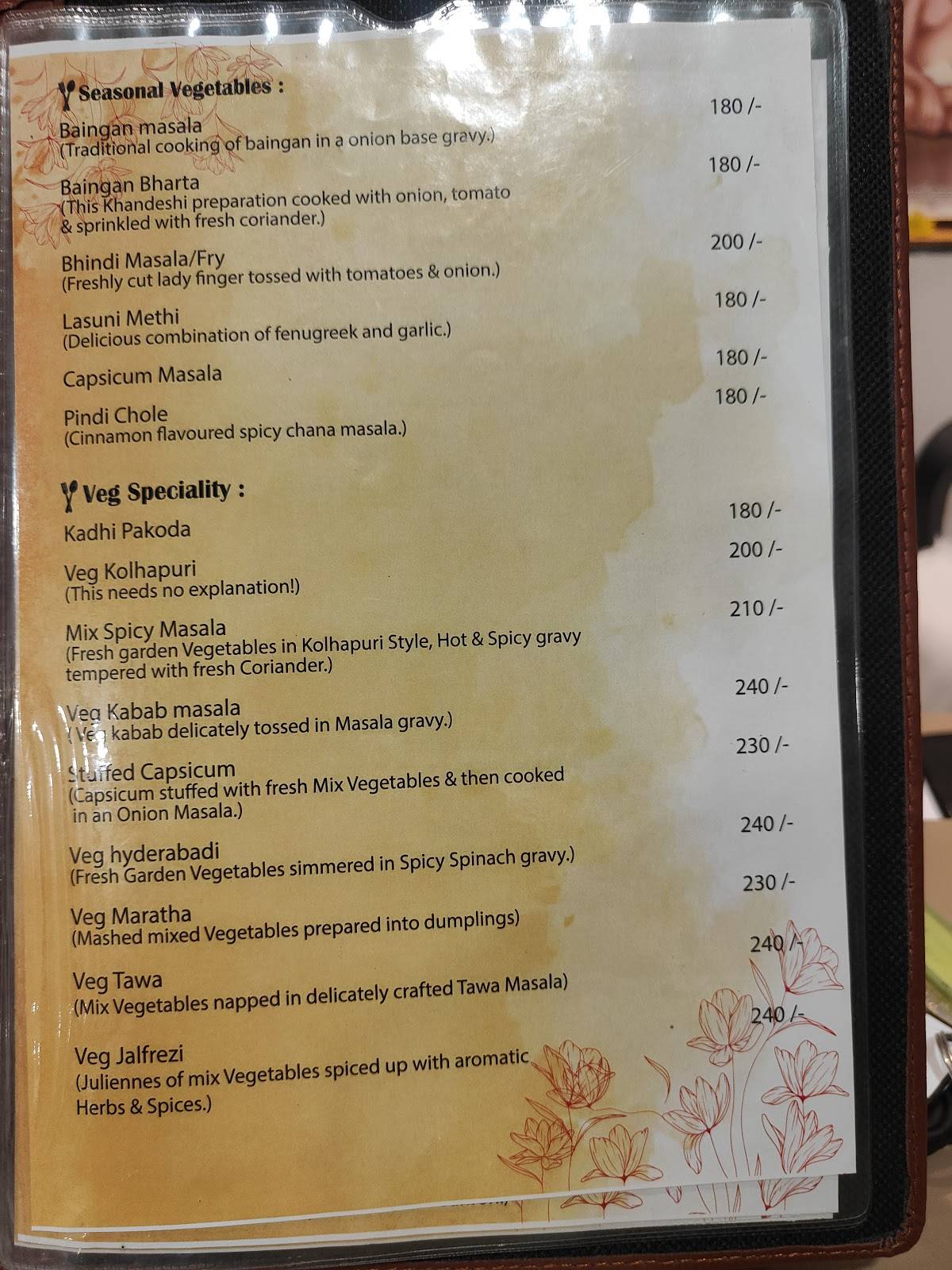 Anandi Veg menu