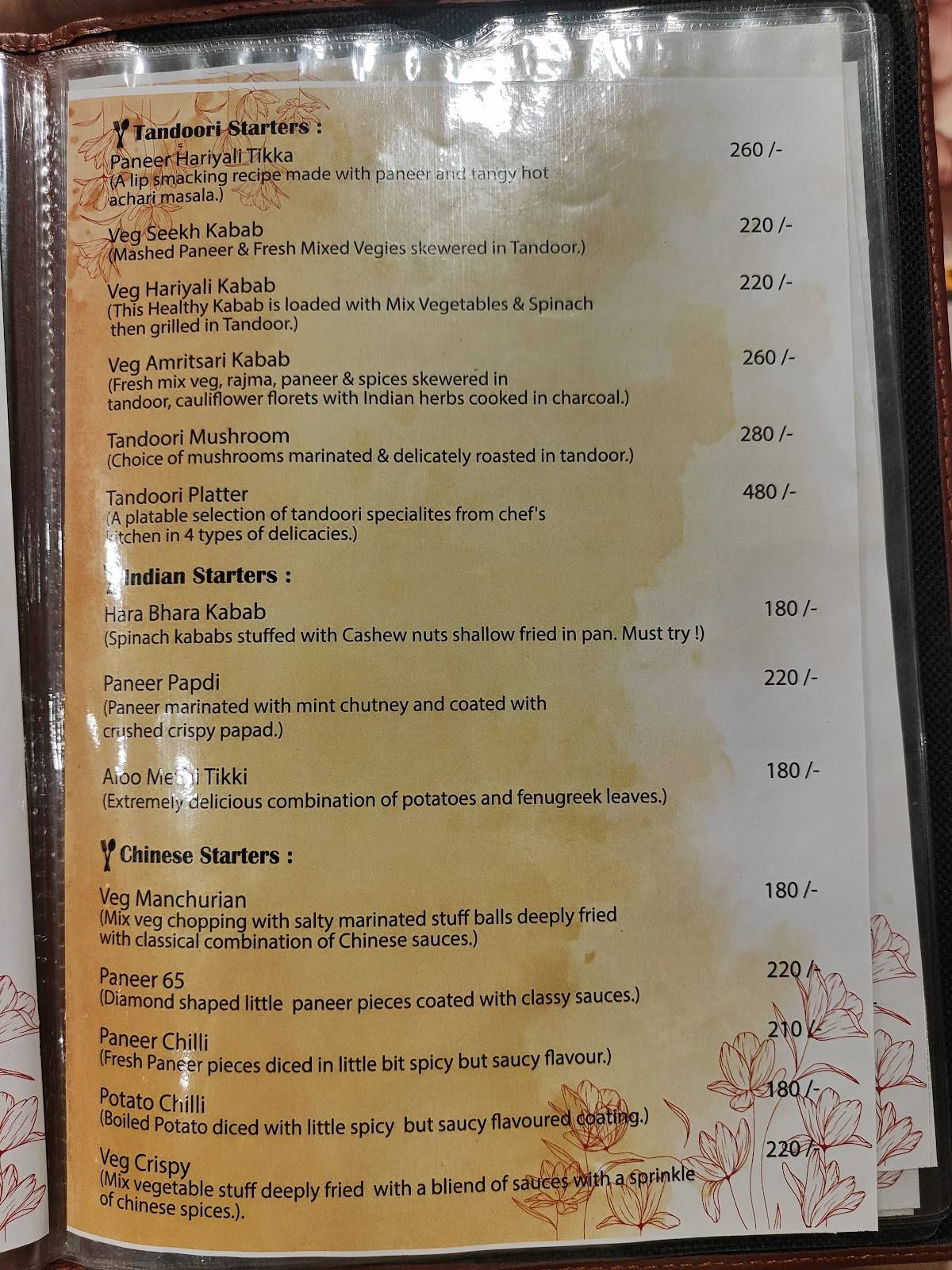 Anandi Veg menu