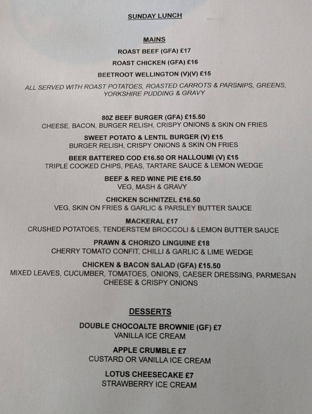 Menu at Anchor Inn, Wyre Piddle pub & bar, Pershore, Main Rd