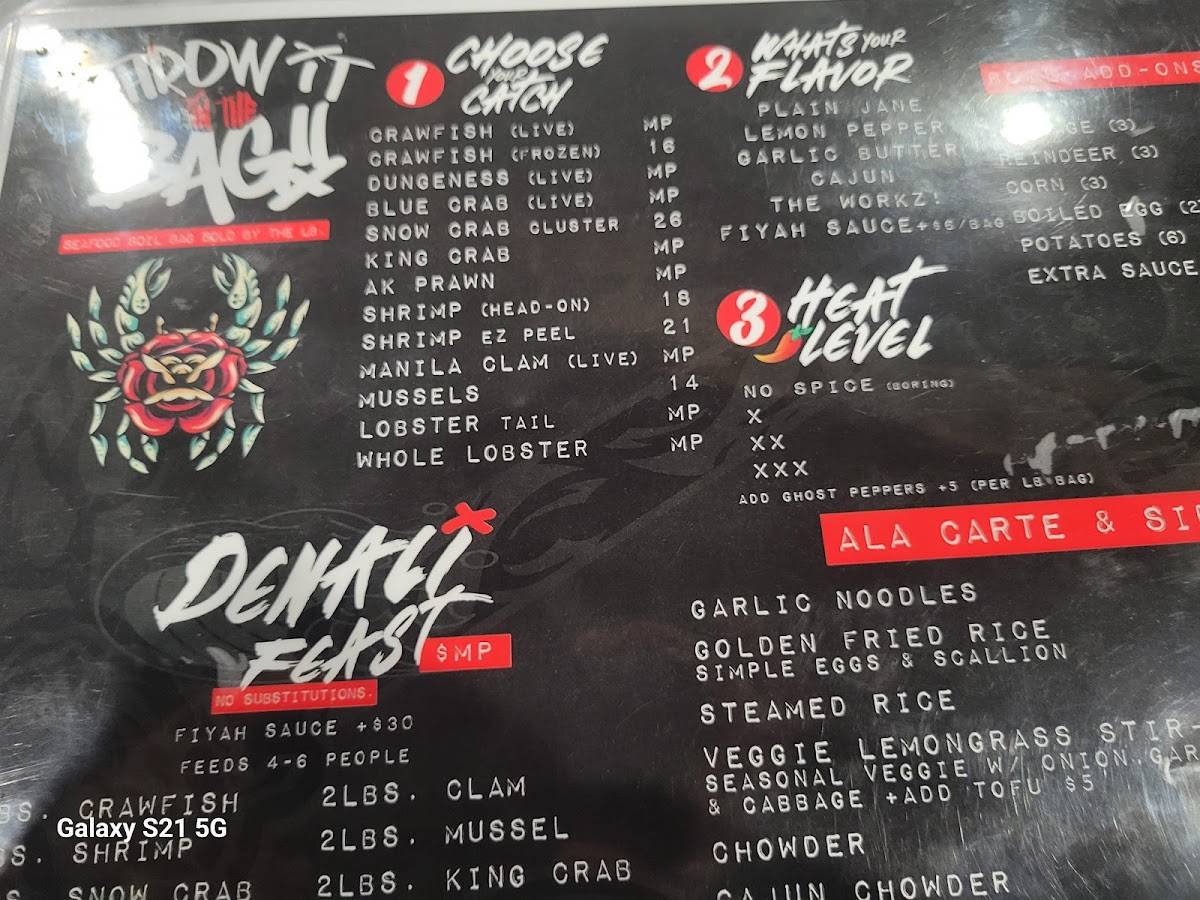 Menu at Inferno Seafood Boil restaurant, Anchorage