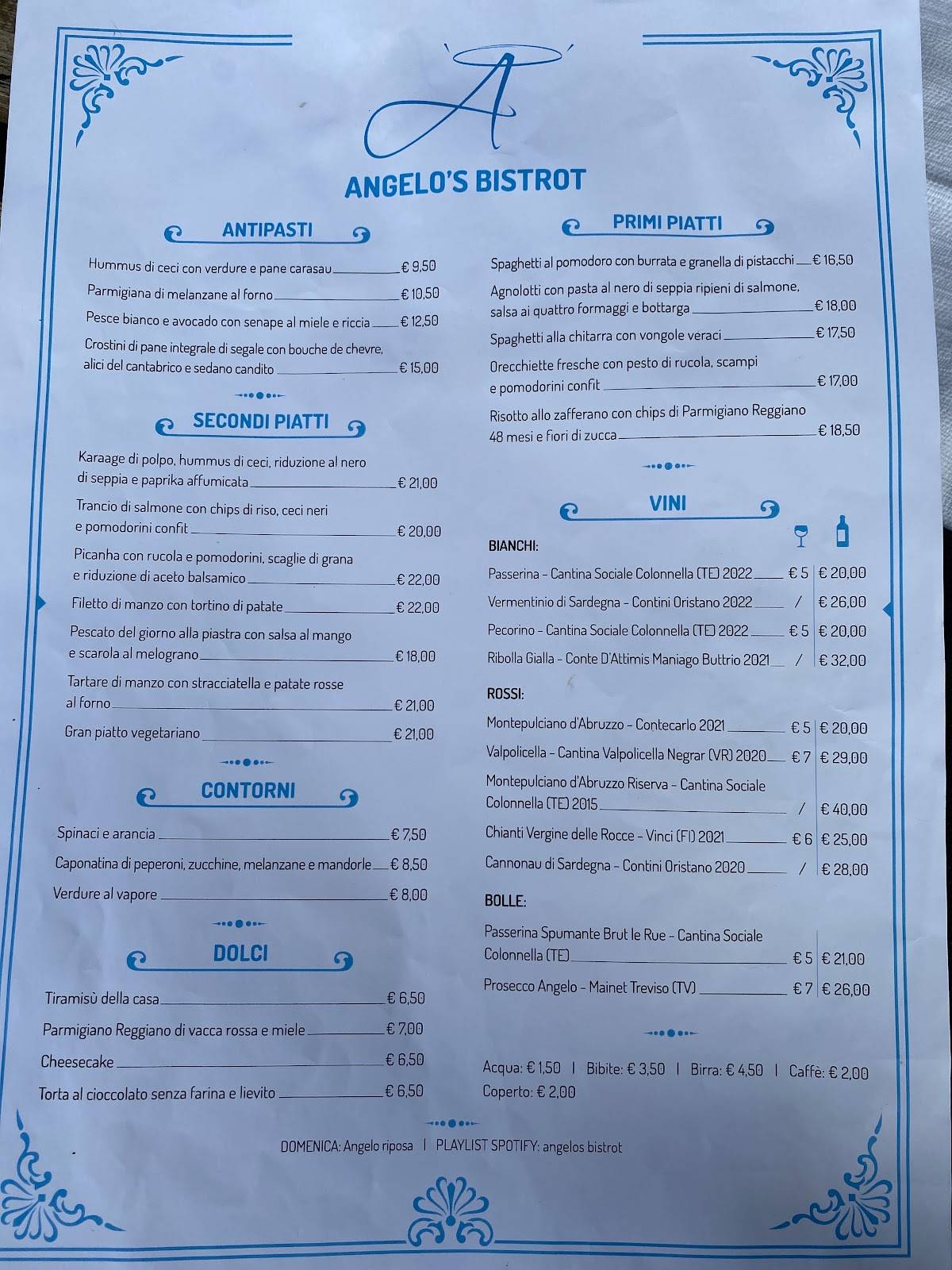 Menu di Angelo's Bistrot 