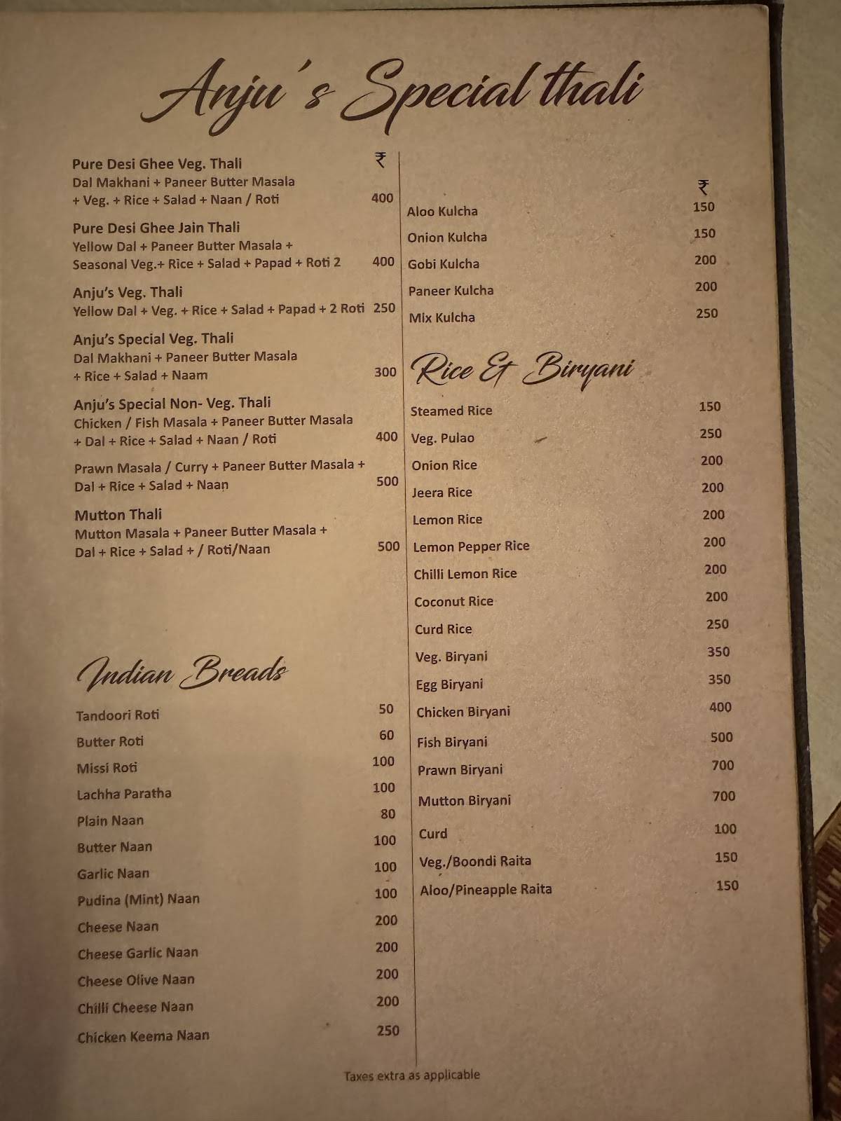 Anju Coco Resto menu