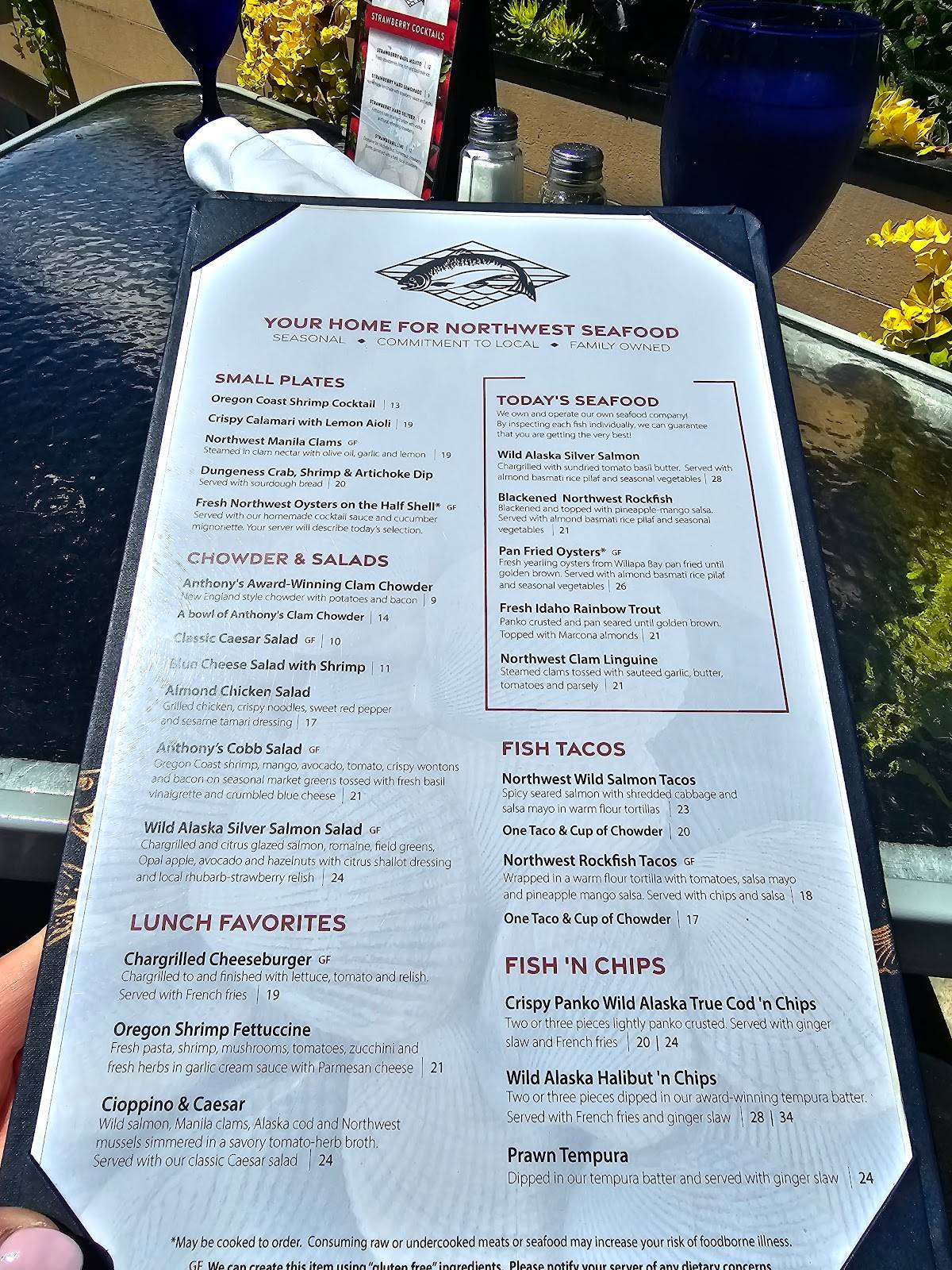 Menu at Anthony's HomePort restaurant, Des Moines, 421 S 227th St