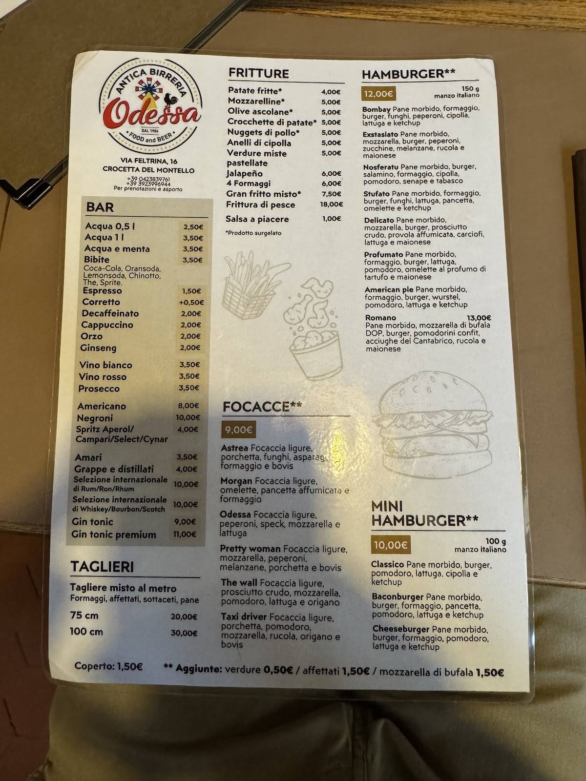 Menu di Antica Birreria Odessa 