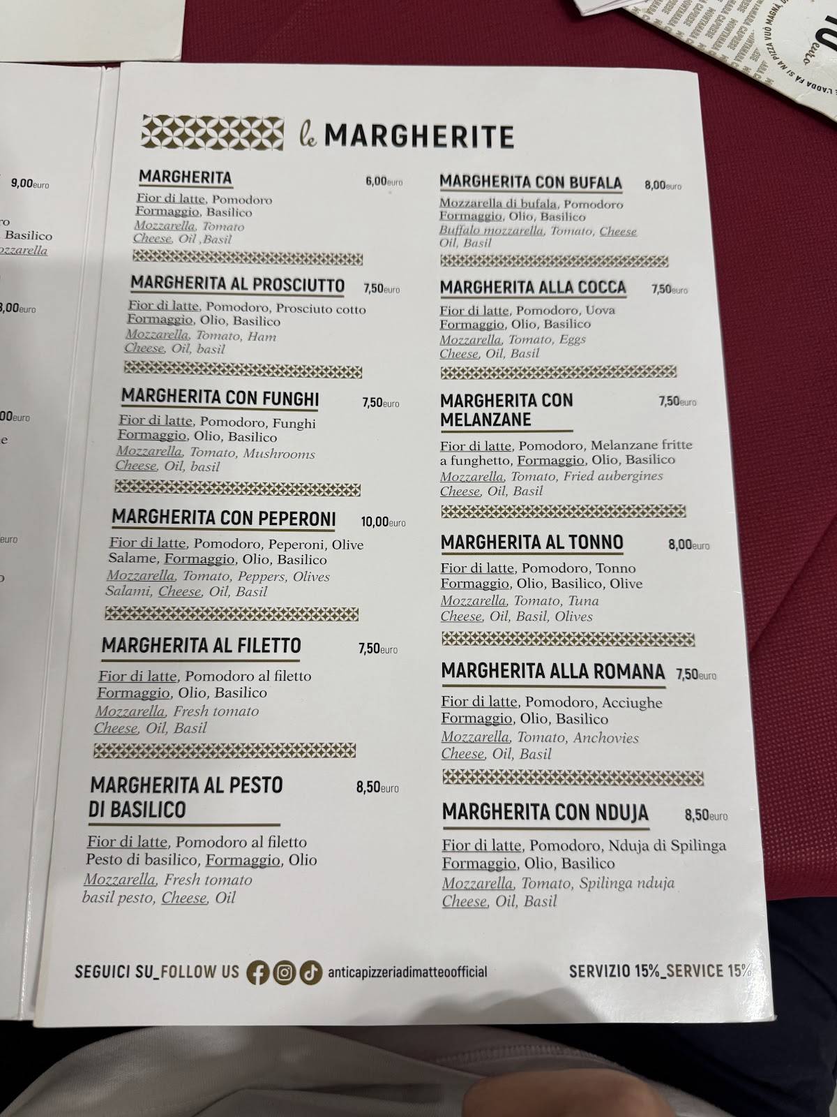 Menu di Antica Pizzeria Di Matteo 