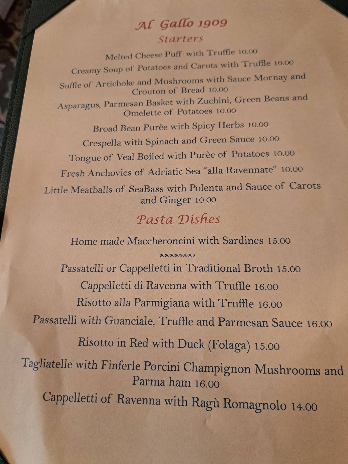 Menu di Antica Trattoria Al Gallo 1909 