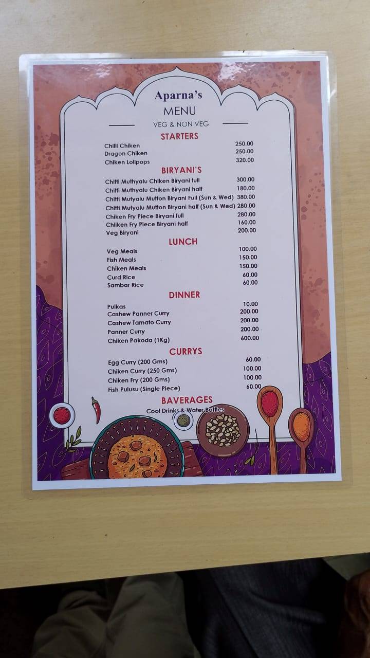 Aparna's Kitchen menu