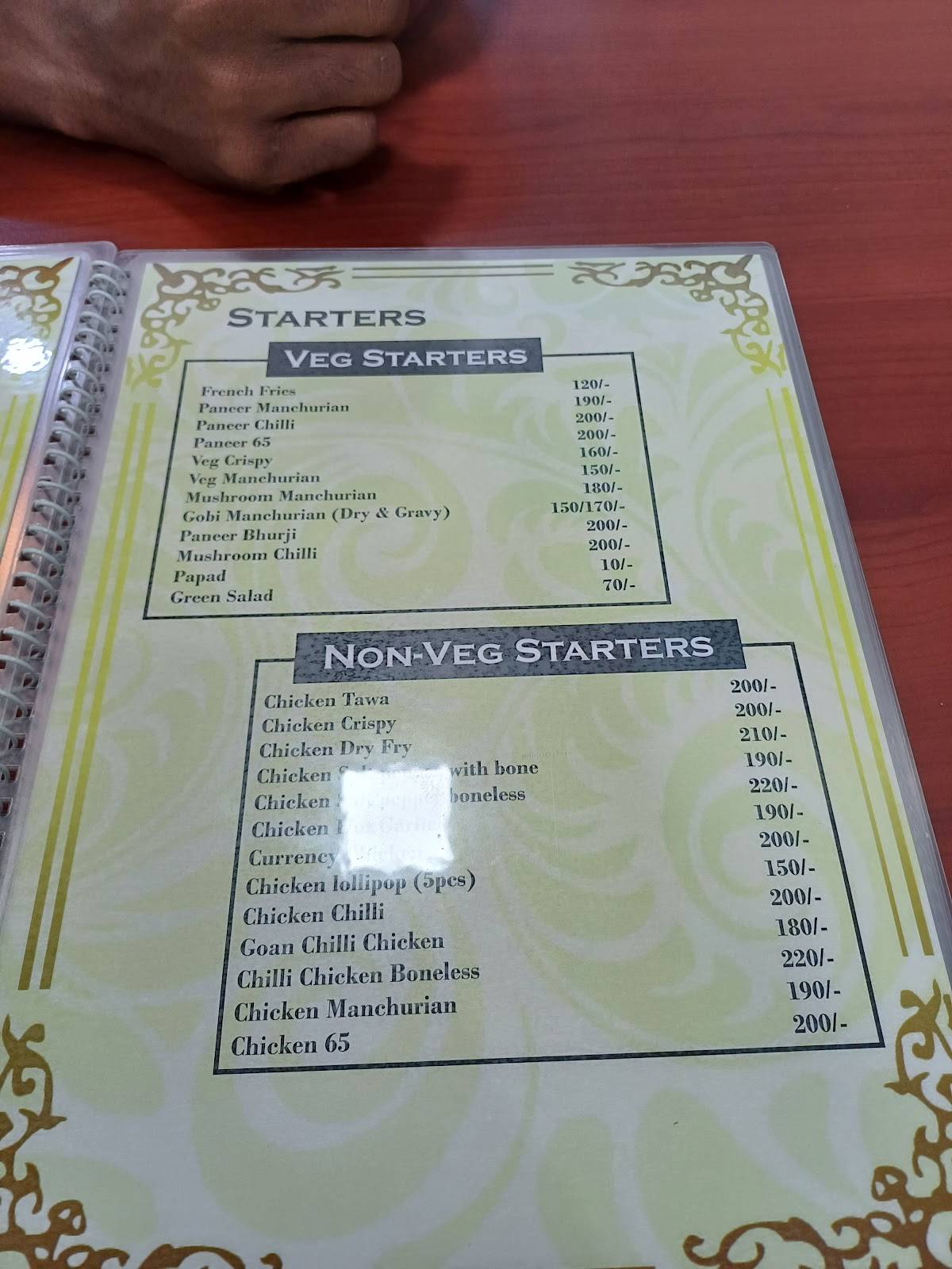 Apsara Restaurant menu