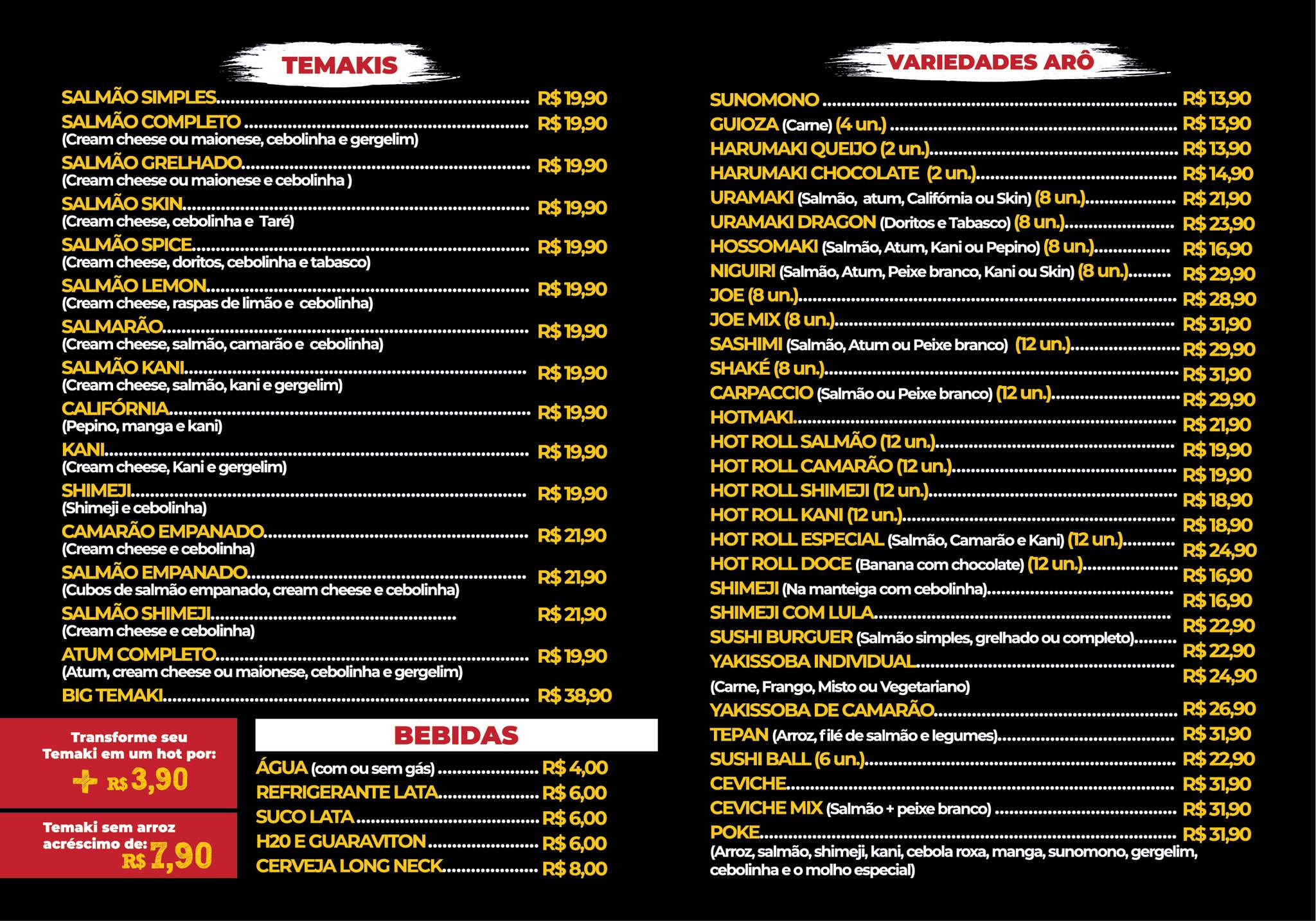 Arô Temakeria Quiosque cardápio