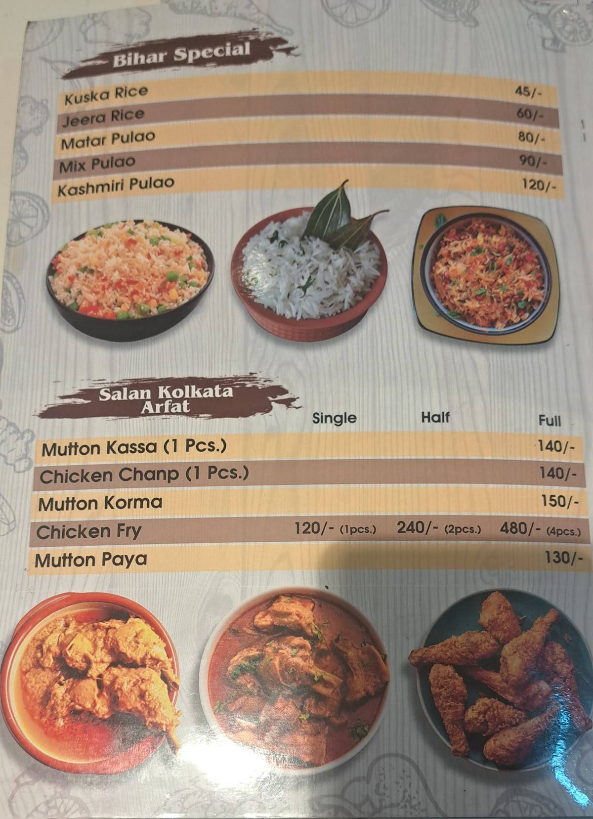 Arafat Restaurant menu