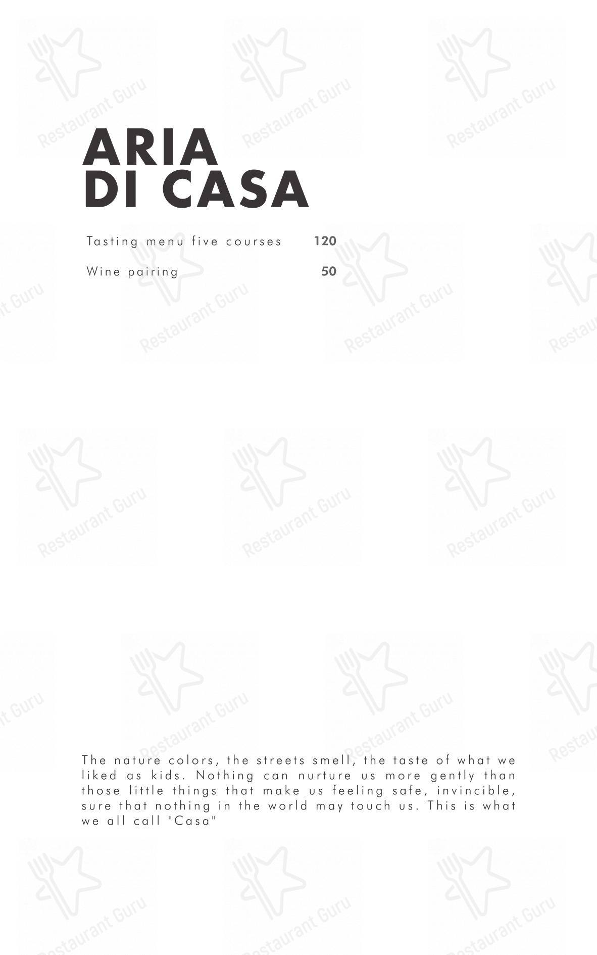 Menu bar per Aria Restaurant ristorante