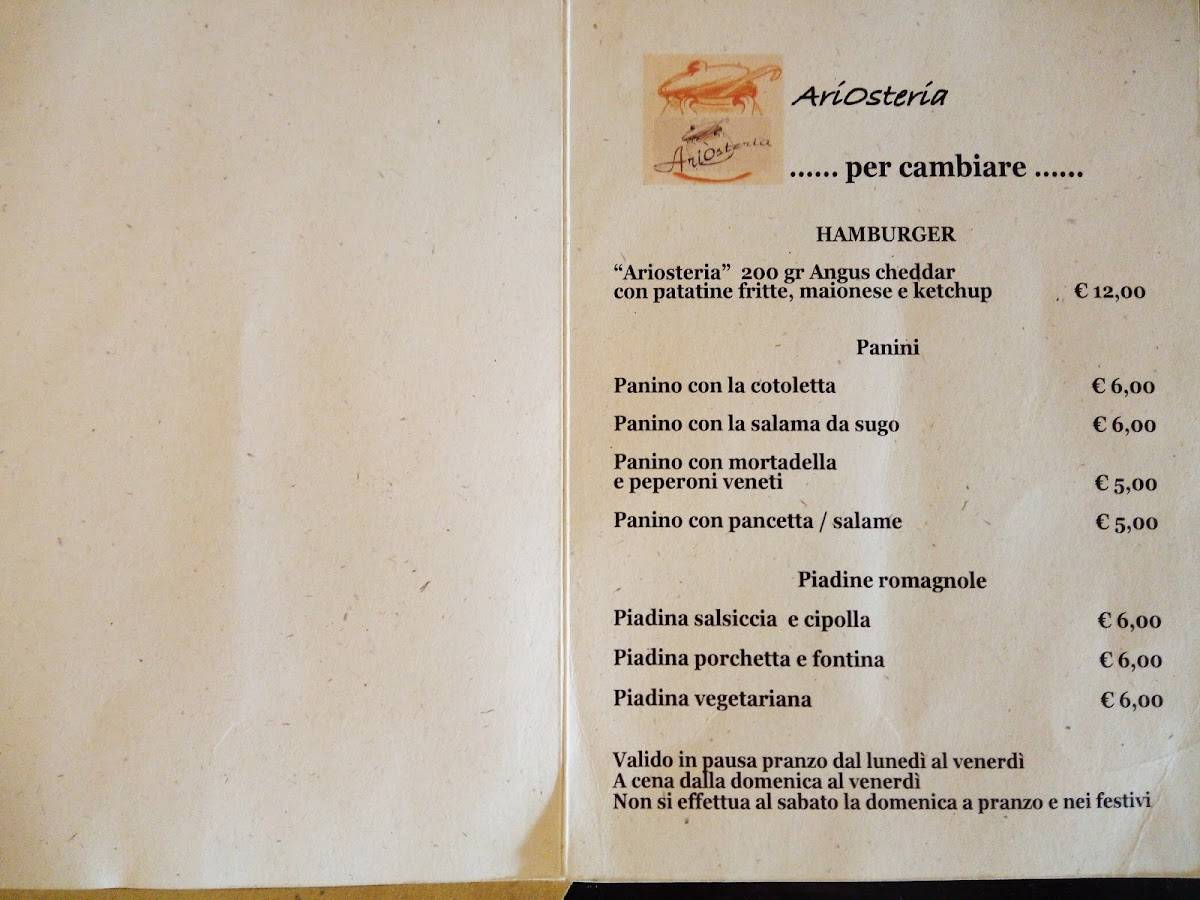 Menu di Ariosteria 