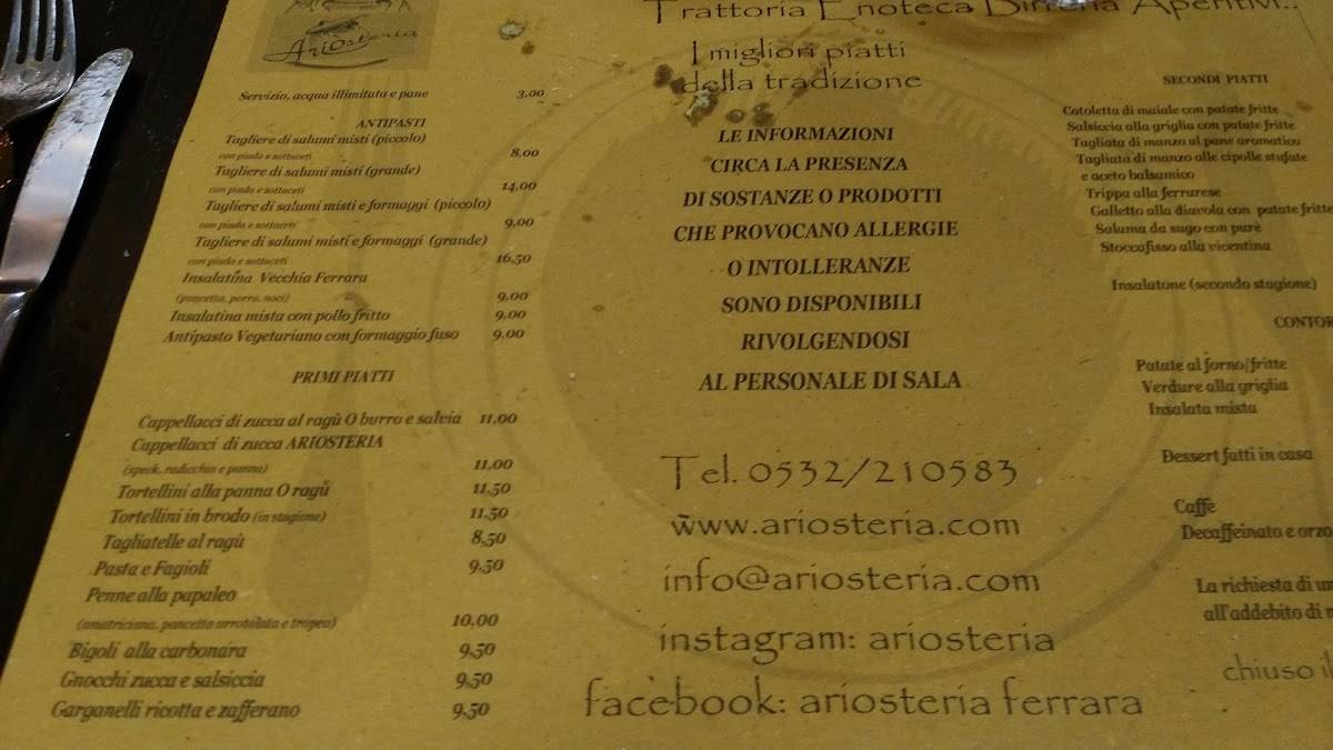 Menu di Ariosteria 