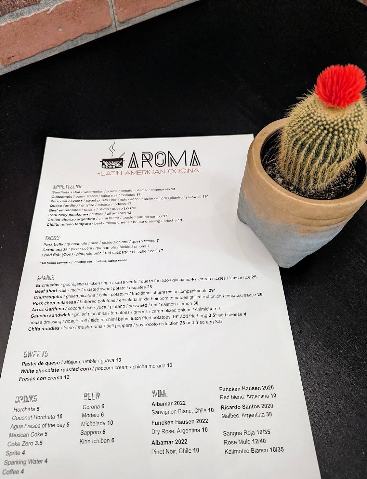 Menu at Aroma Latin American Cocina restaurant, Henderson