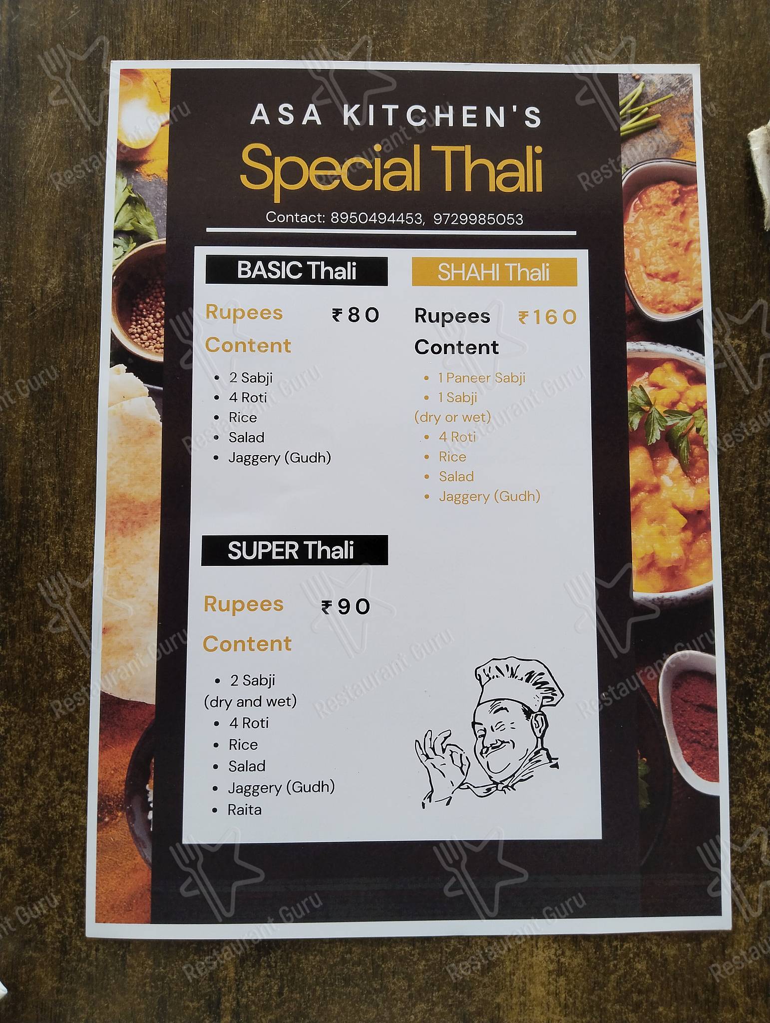 Check out the menu for Asa rasoi and fast food