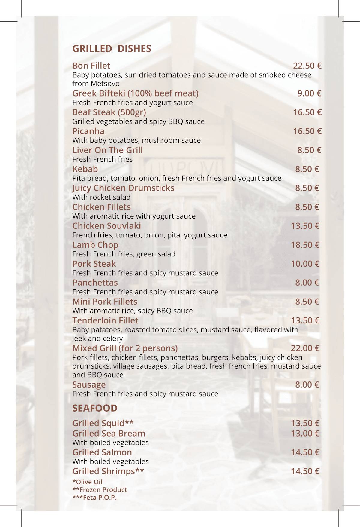 Menu at MIRONI Greek Restaurant, Athens