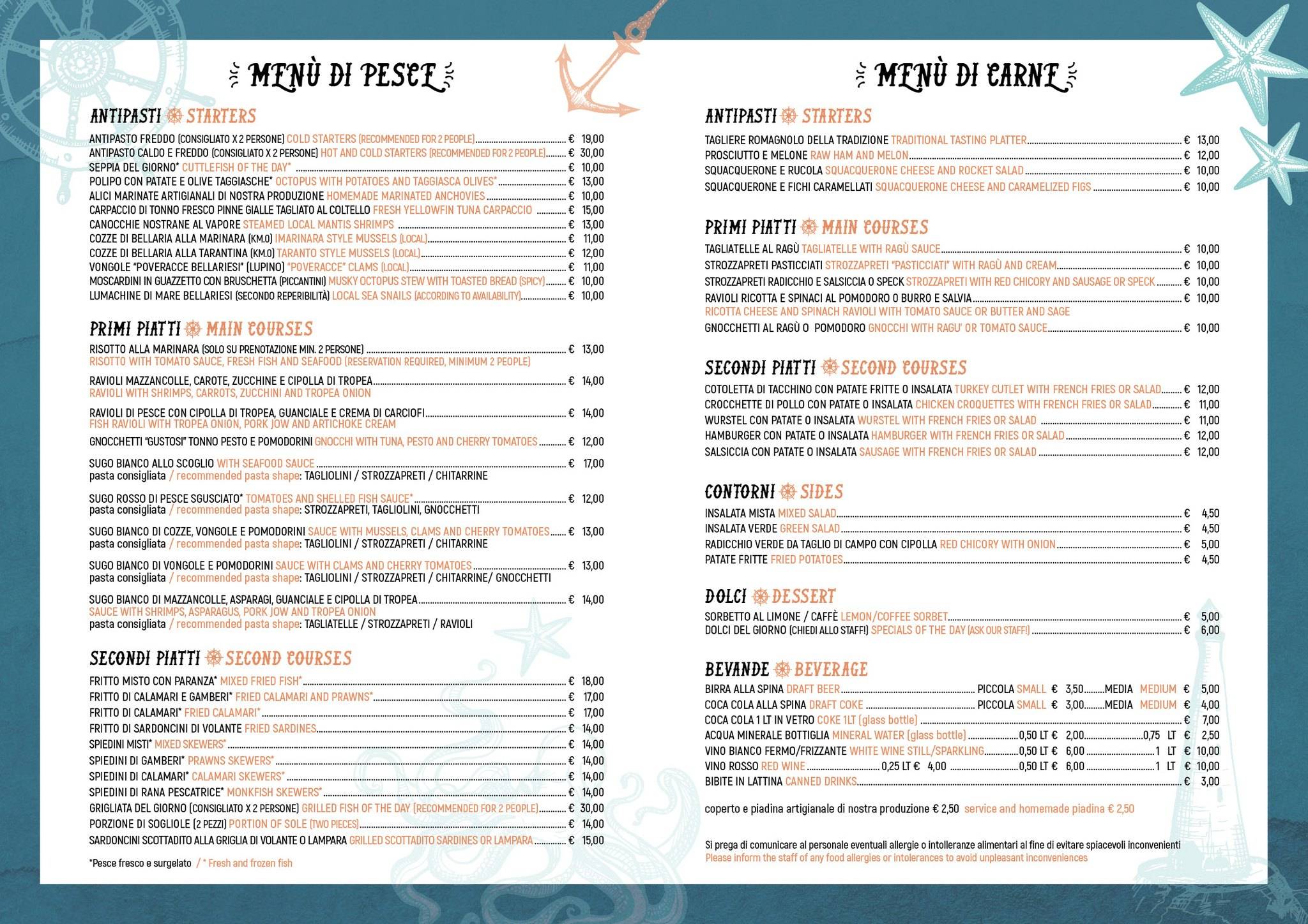 Menu di Atlantic Osteria del Porto 