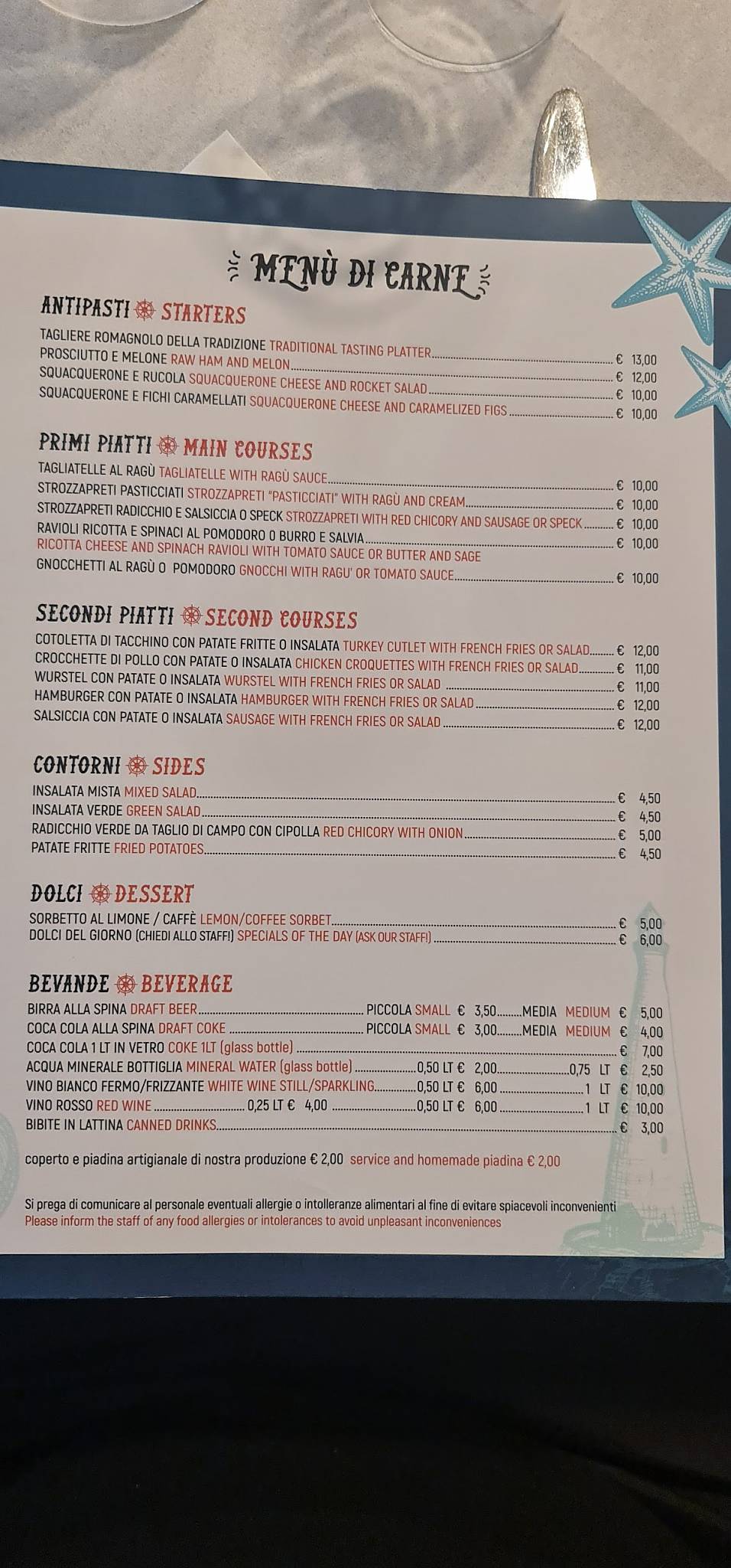 Menu di Atlantic Osteria del Porto 