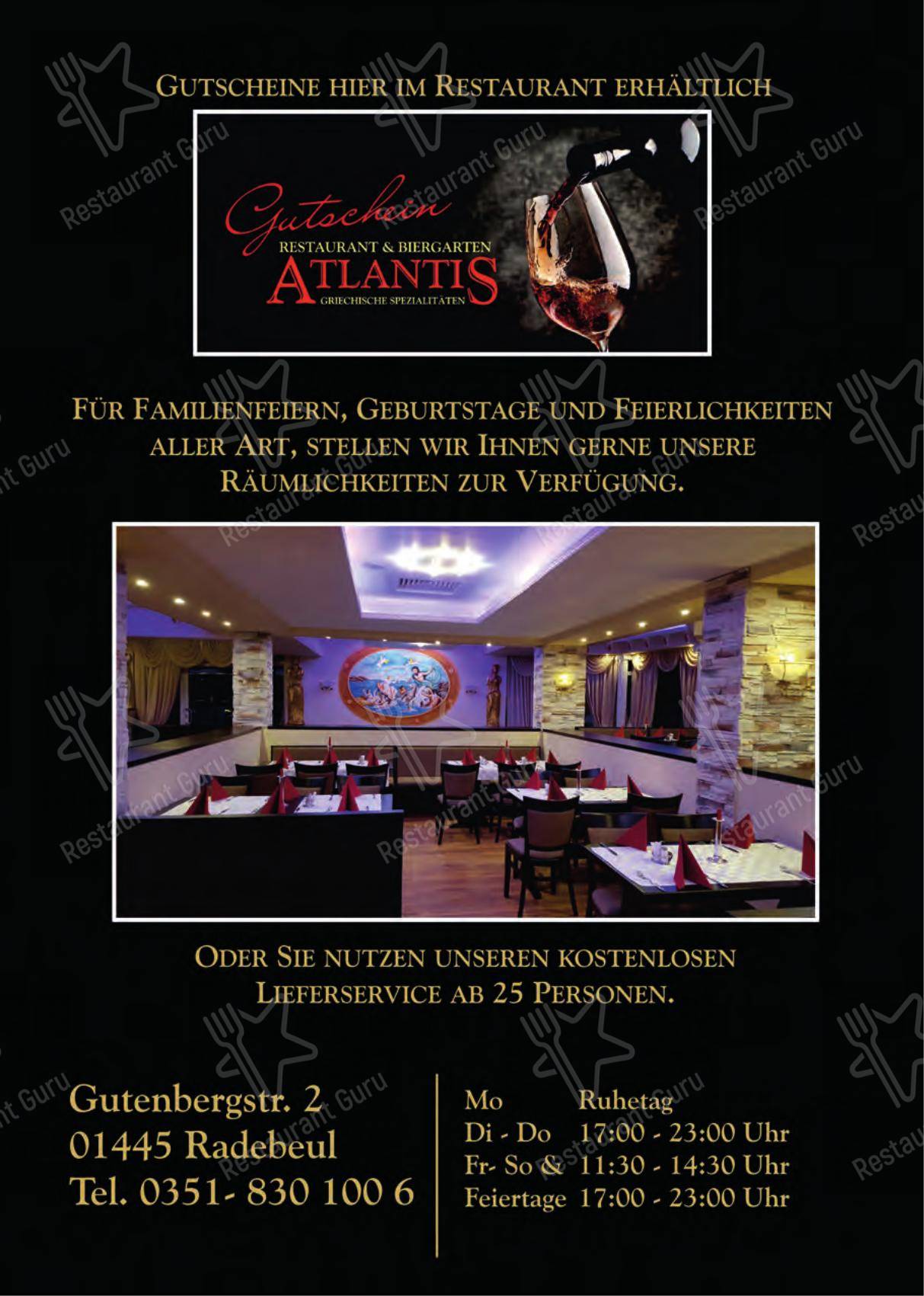 Menu pour Atlantis Restaurant dans Radebeul