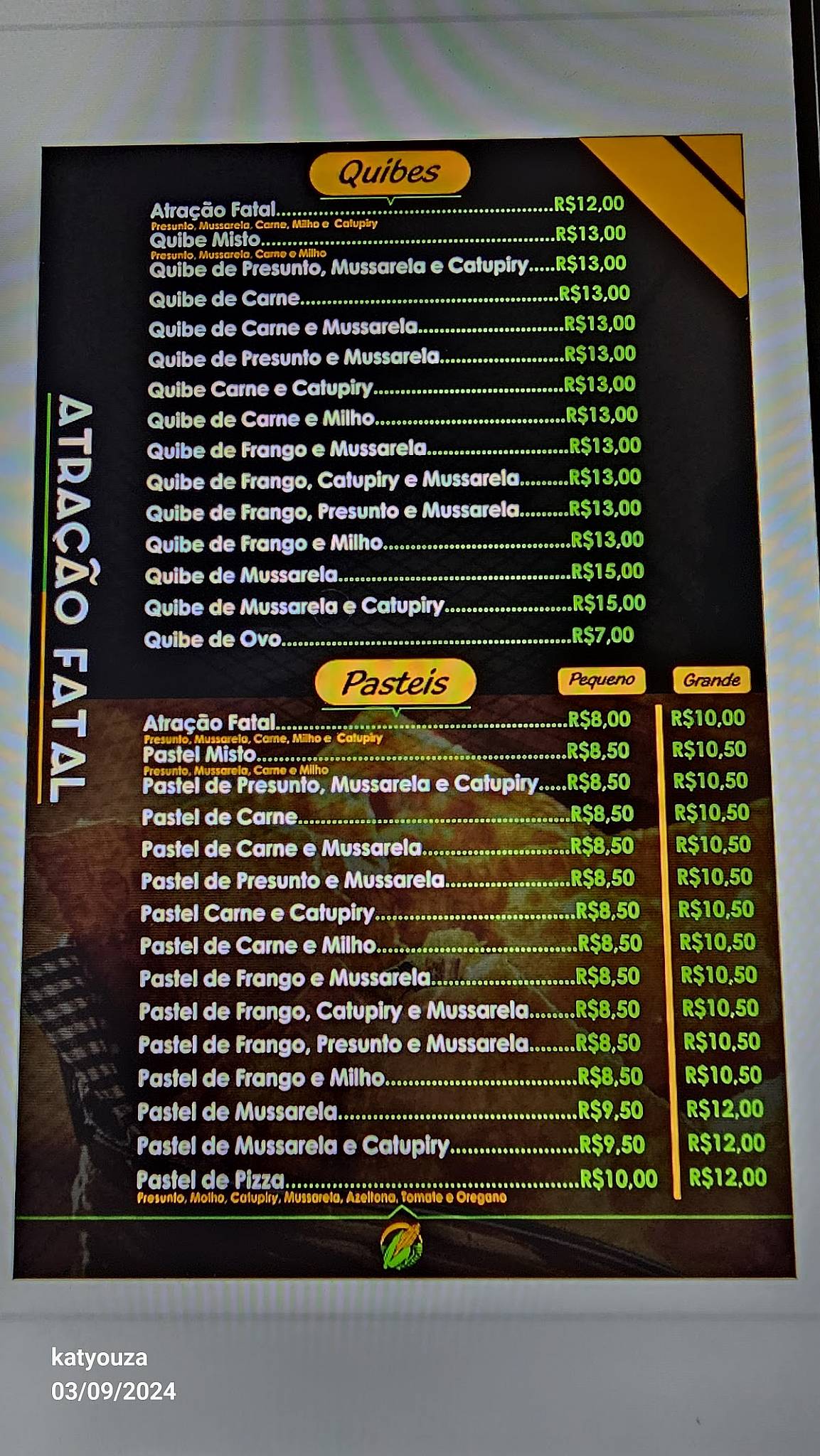 Atração Fatal cardápio