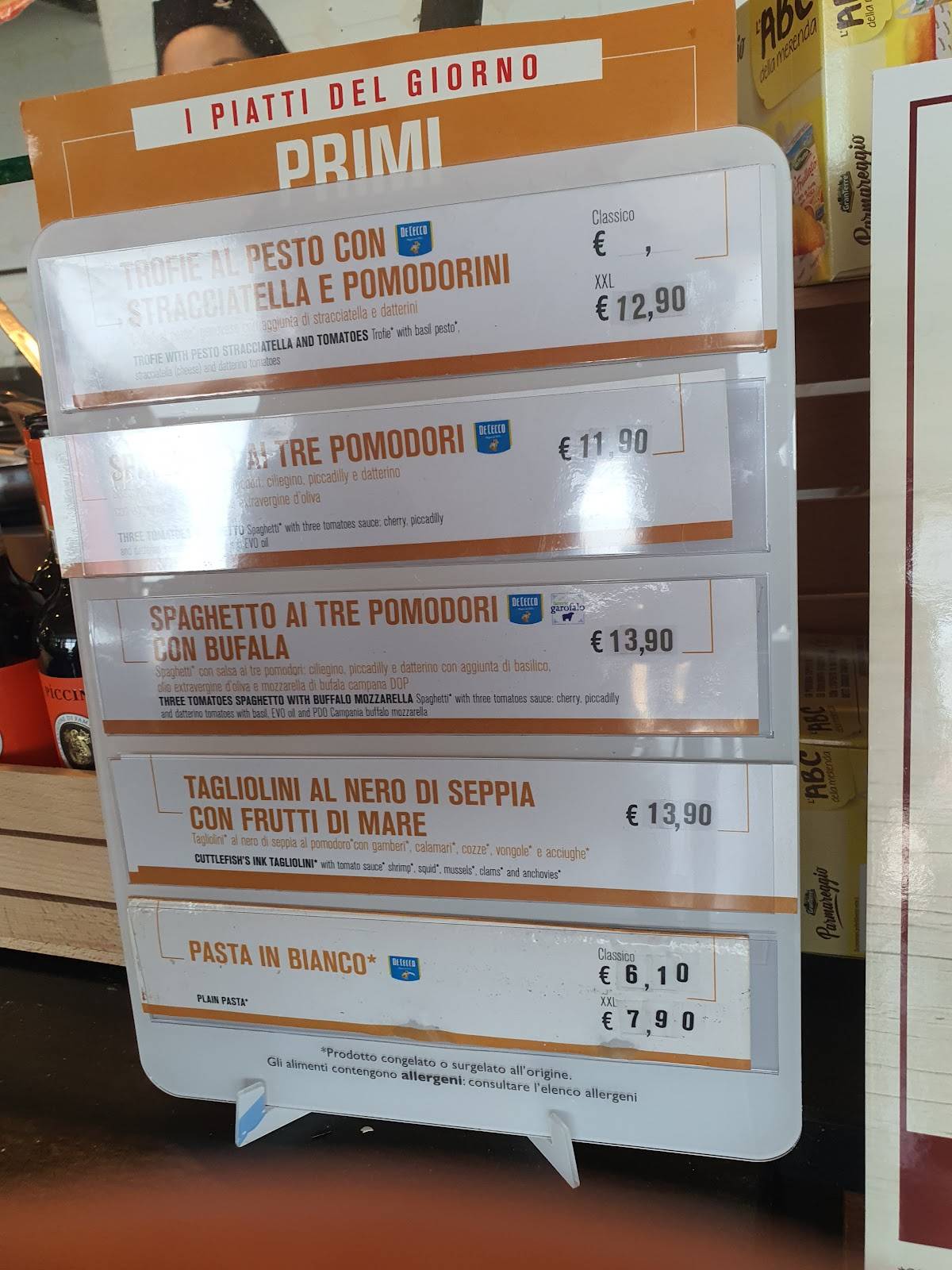 Menu di Autogrill Villanova Sud 