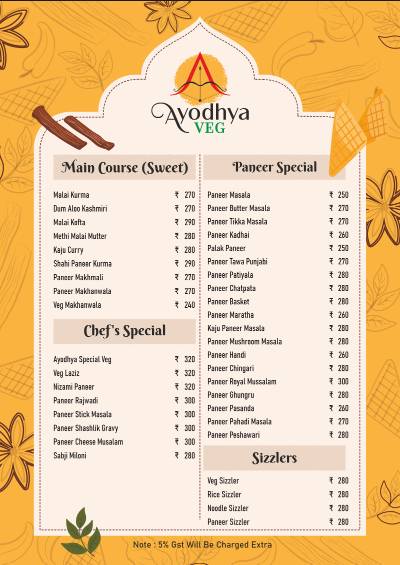 Ayodhya Veg menu