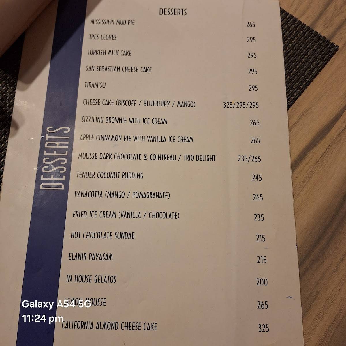 Azzuri Bay menu