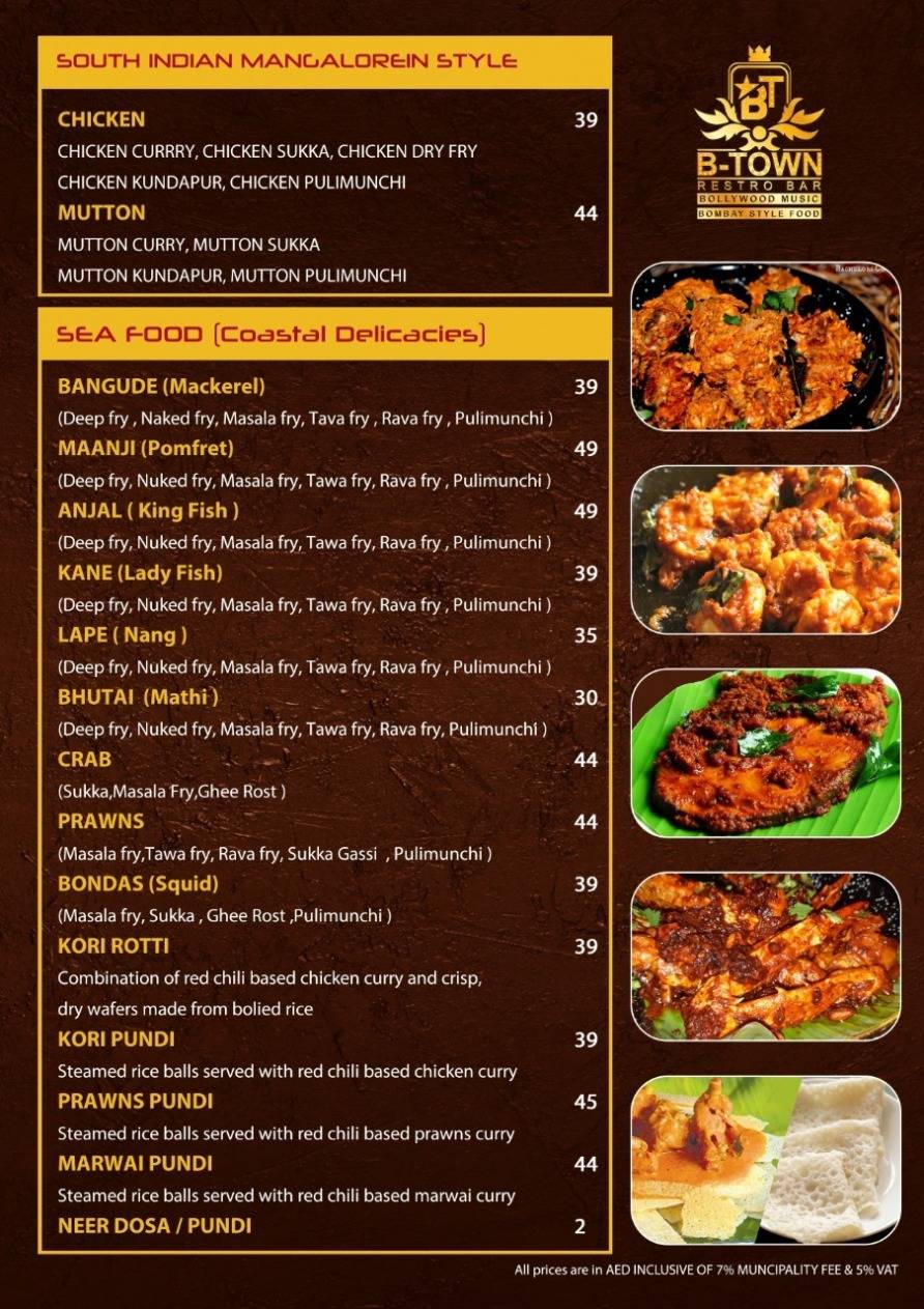 B-Town Bistro menu