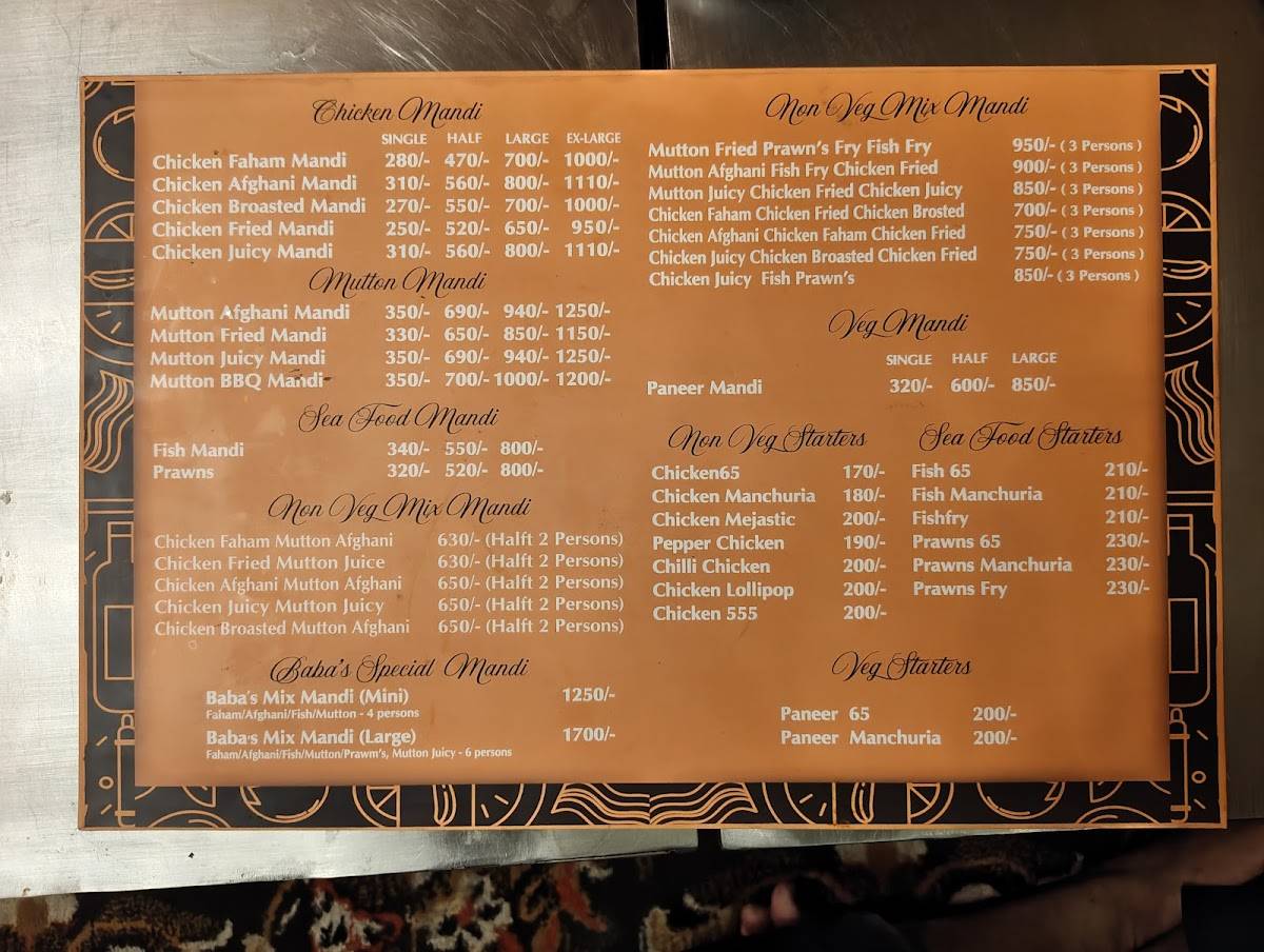 BABA'S MANDI menu