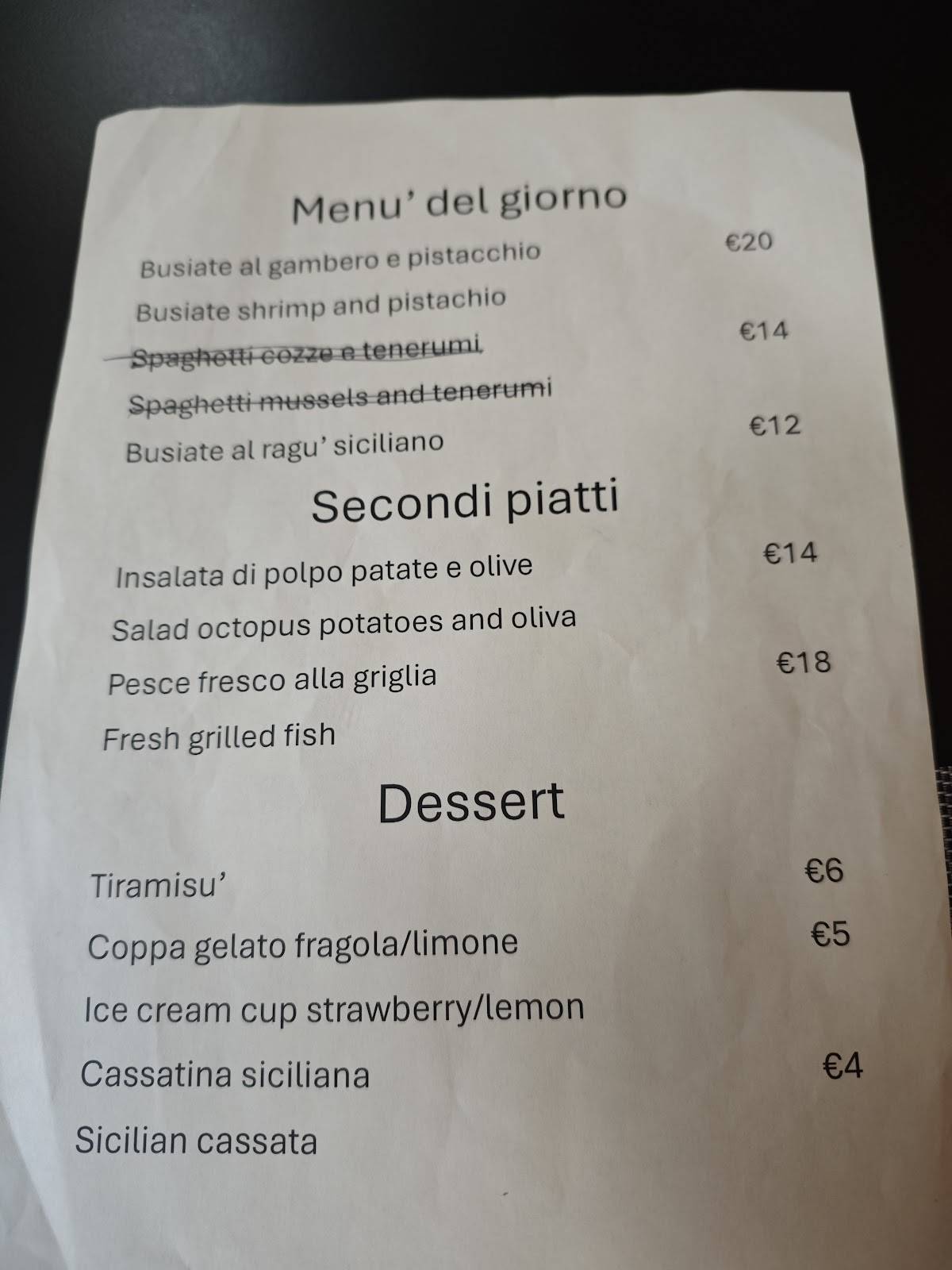 Menu di BALATA Sicilian Experience 