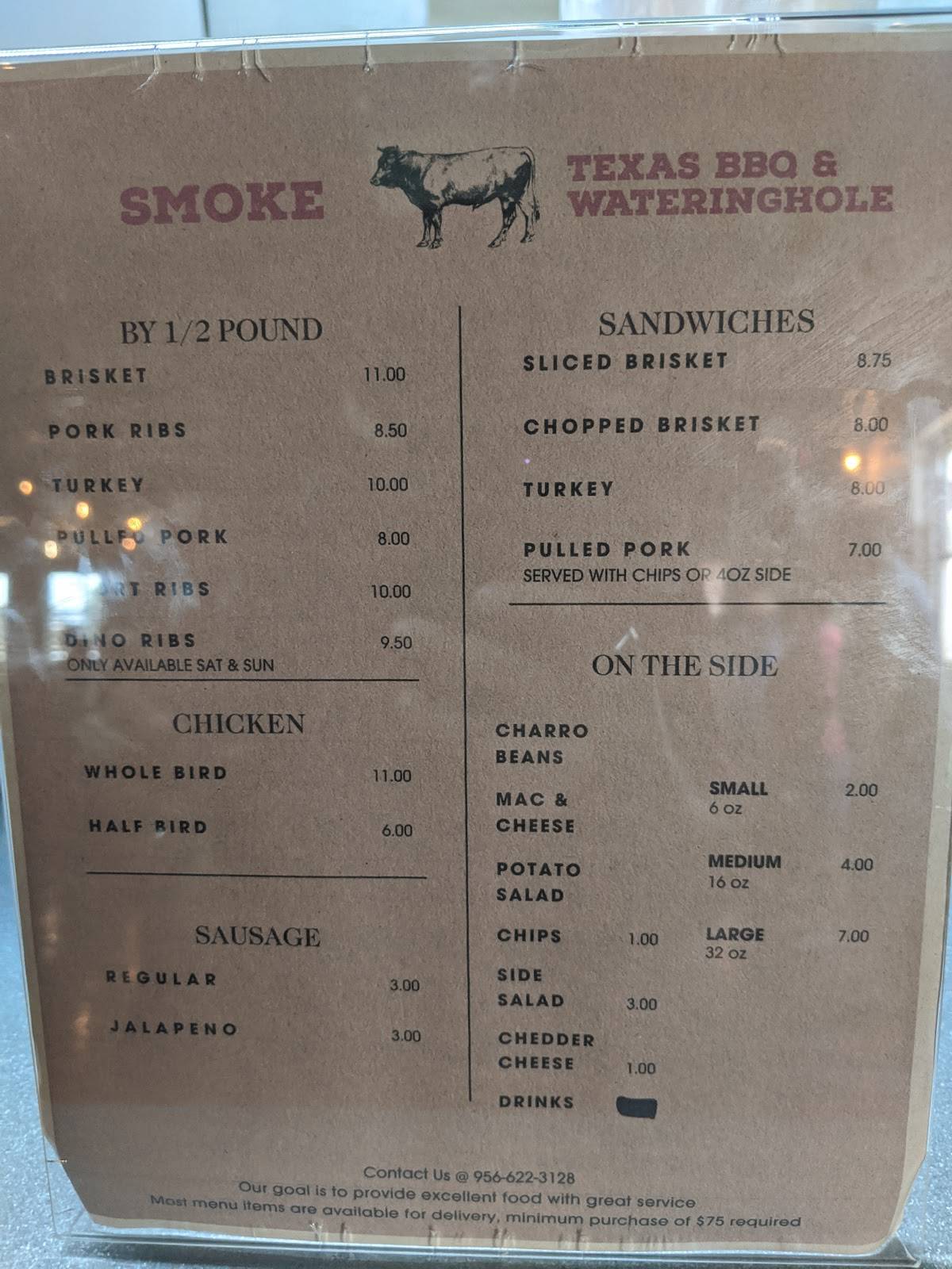 Menu at SMOKETexas BBQ & Watering Hole, Harlingen