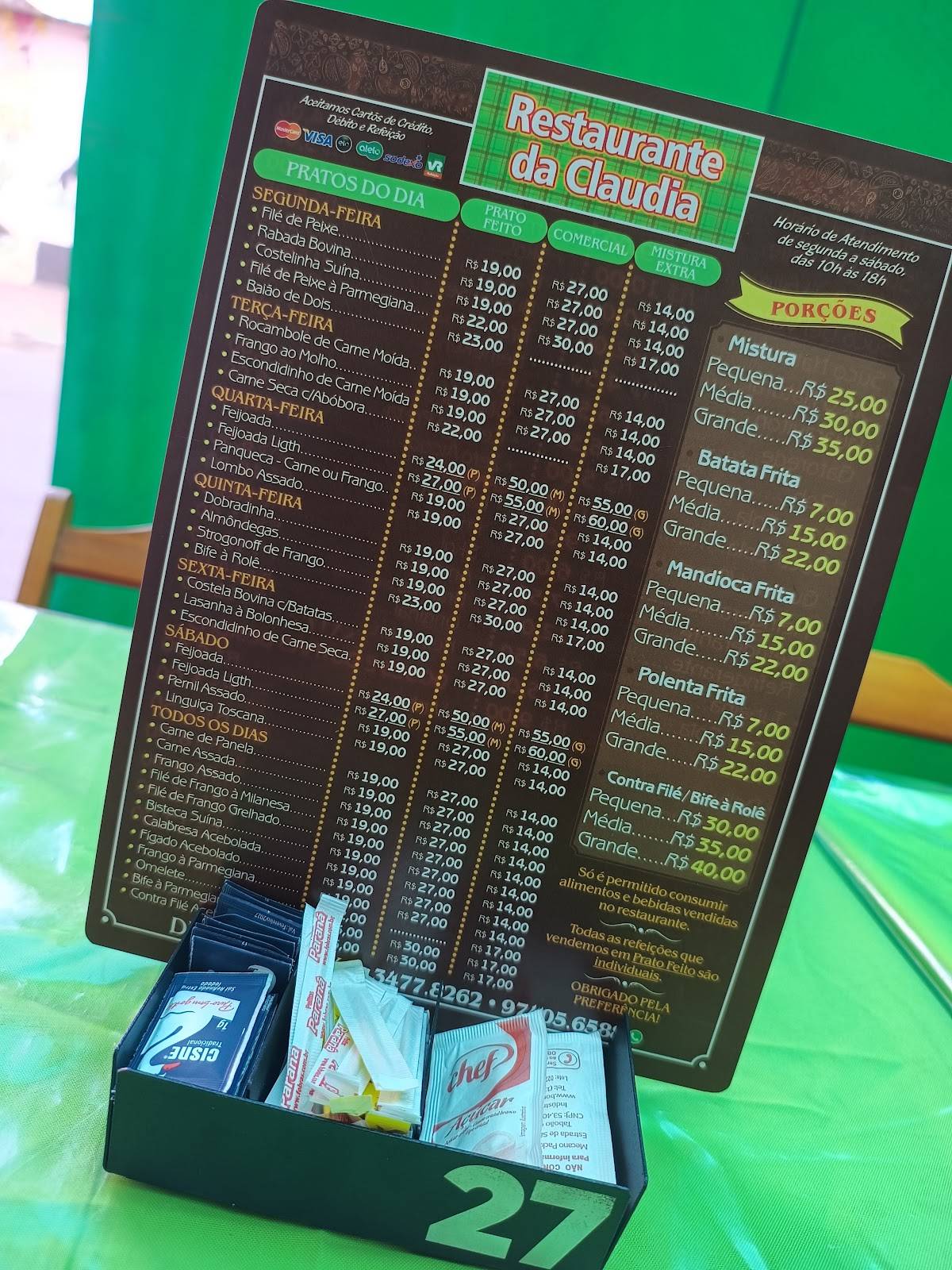 Restaurante da Claudia cardápio