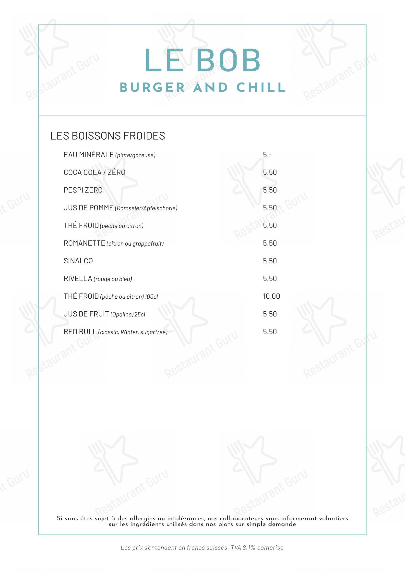 Menu per BOB - Buvette Orzival Burger ristorante