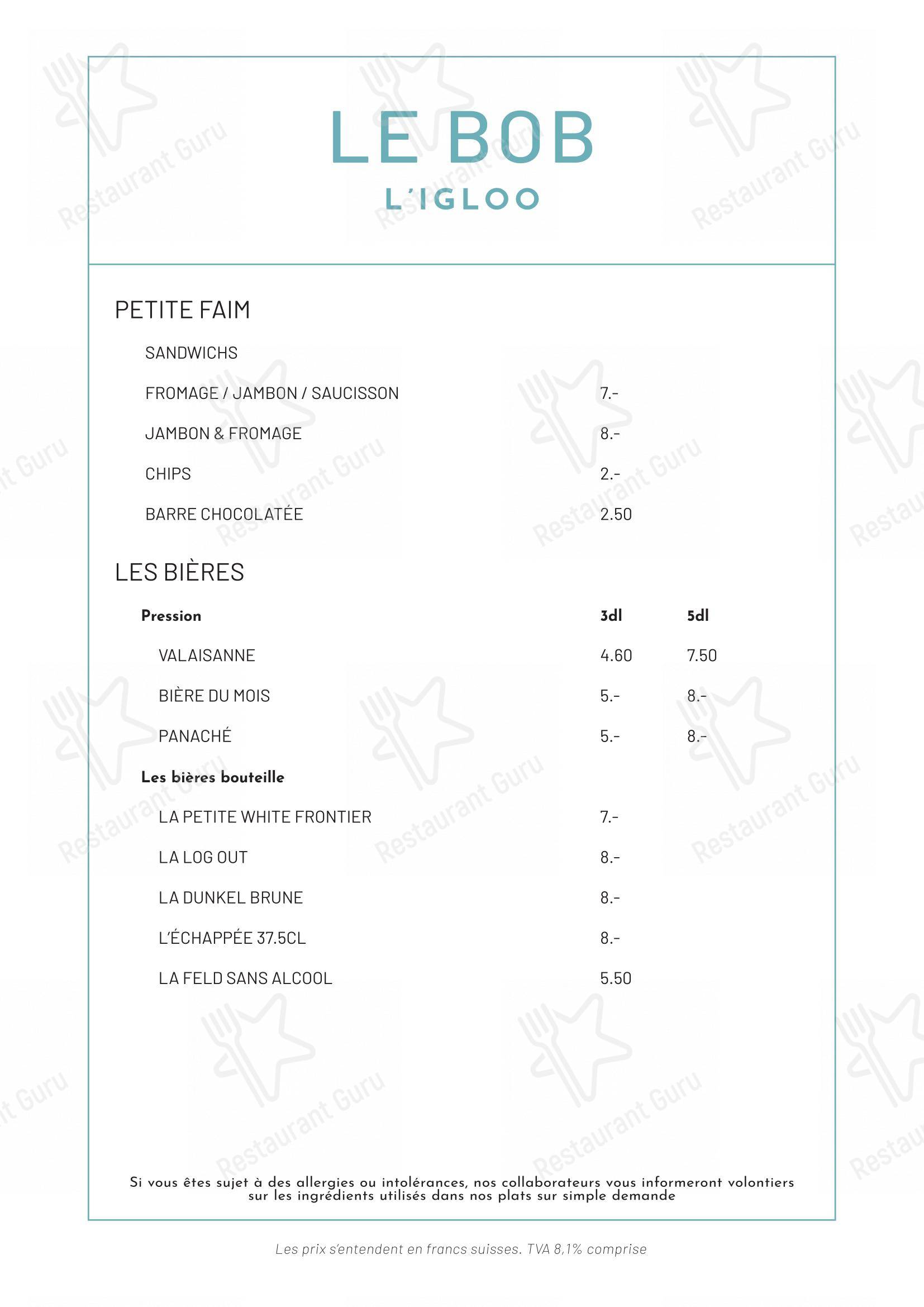 Menu bar per BOB - Buvette Orzival Burger in Grimentz