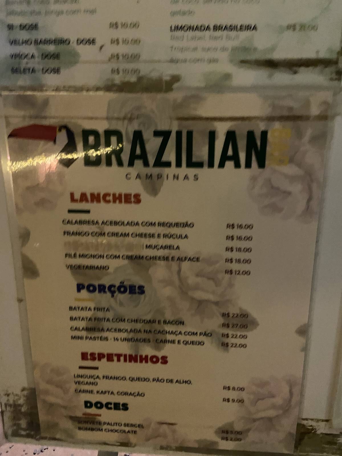 Brasil Bar - Campinas cardápio